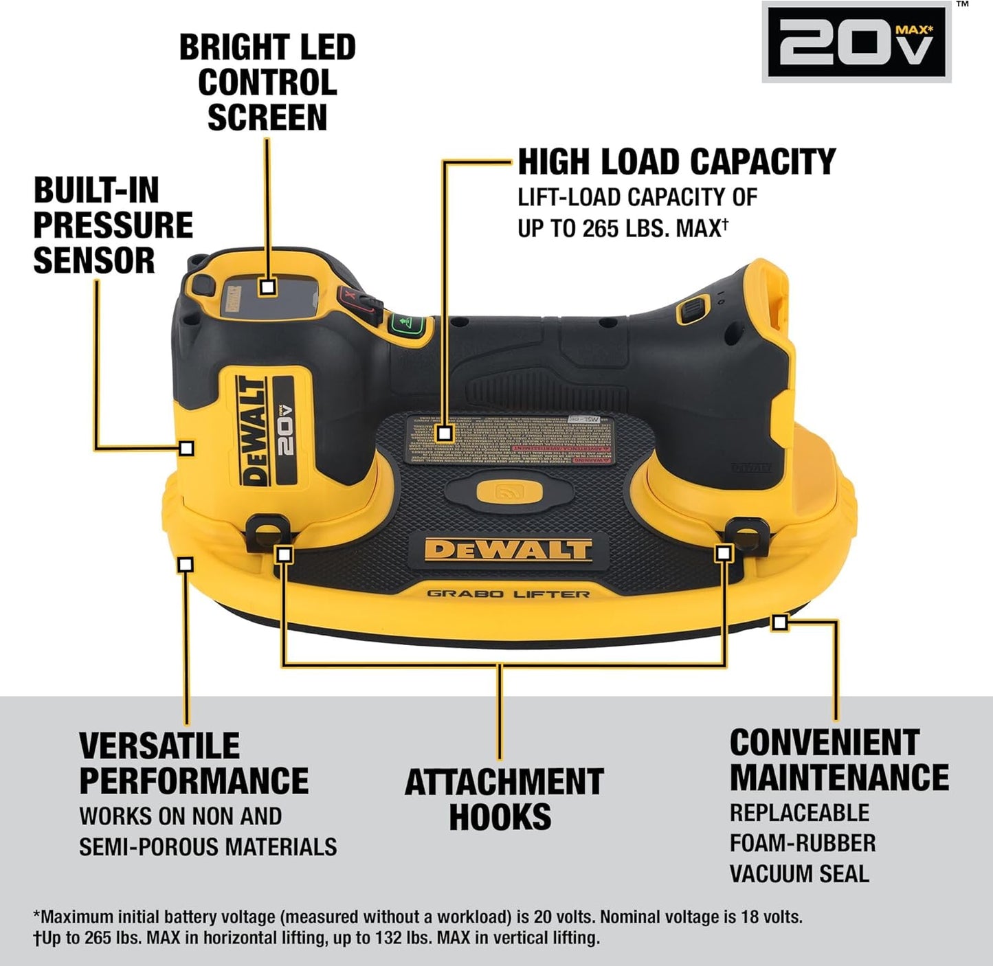 20V MAX Cordless GRABO Suction Lifter, Bare Tool Only, Lift-load Capacity of Up to 265 lbs. (DCE592B)