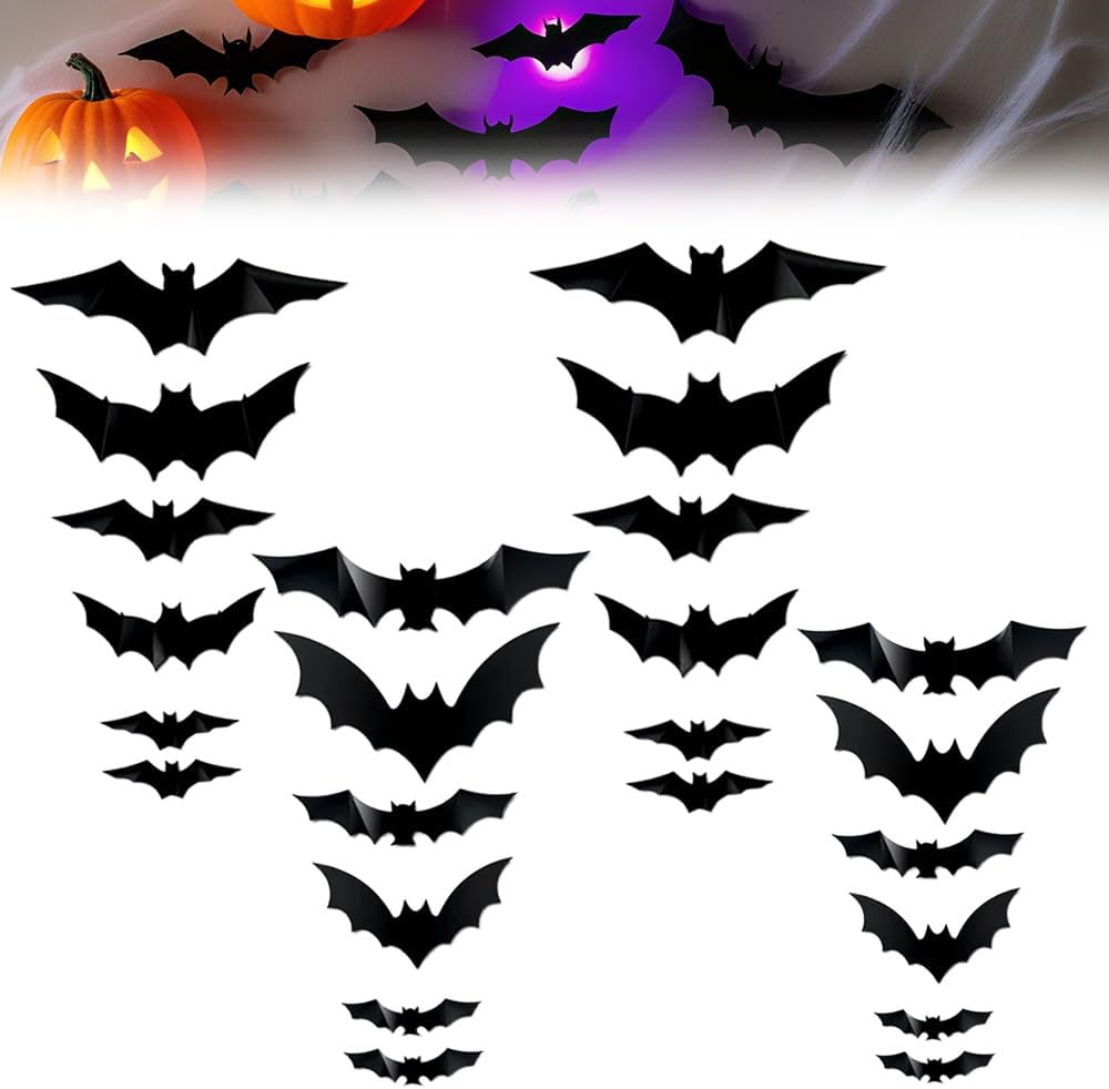 2025 New Halloween 3D Lighted Bats, LED Purple Lighted 3D Bats Halloween Decoration