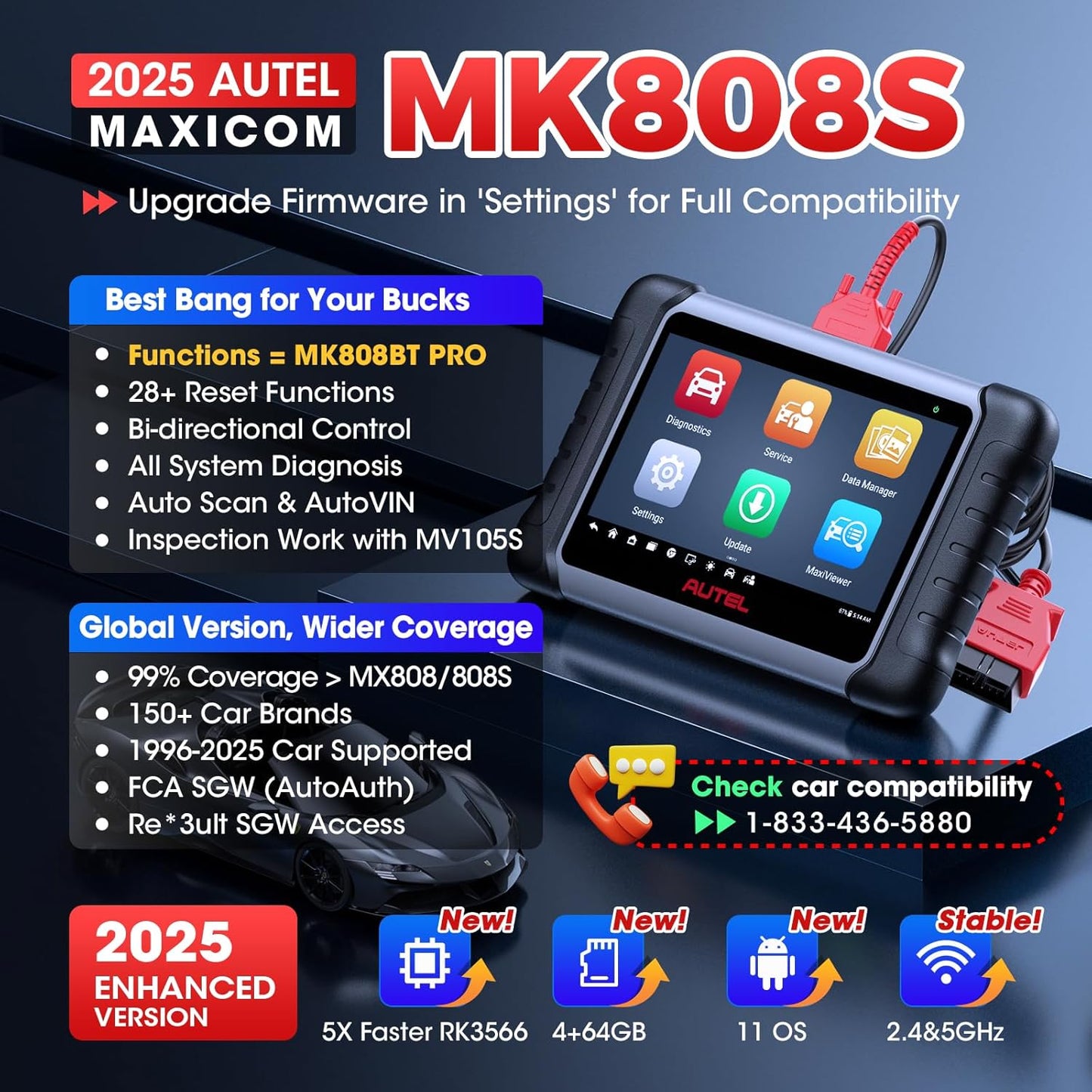 2025 Bidirectional Tool as MK808BT Pro MX808S M808Z, Work as MaxiCheck MX900 MK900BT, 28+ Service, Active Test, All System Diagnose, Injector Coding, FCA Autoauth OS 11