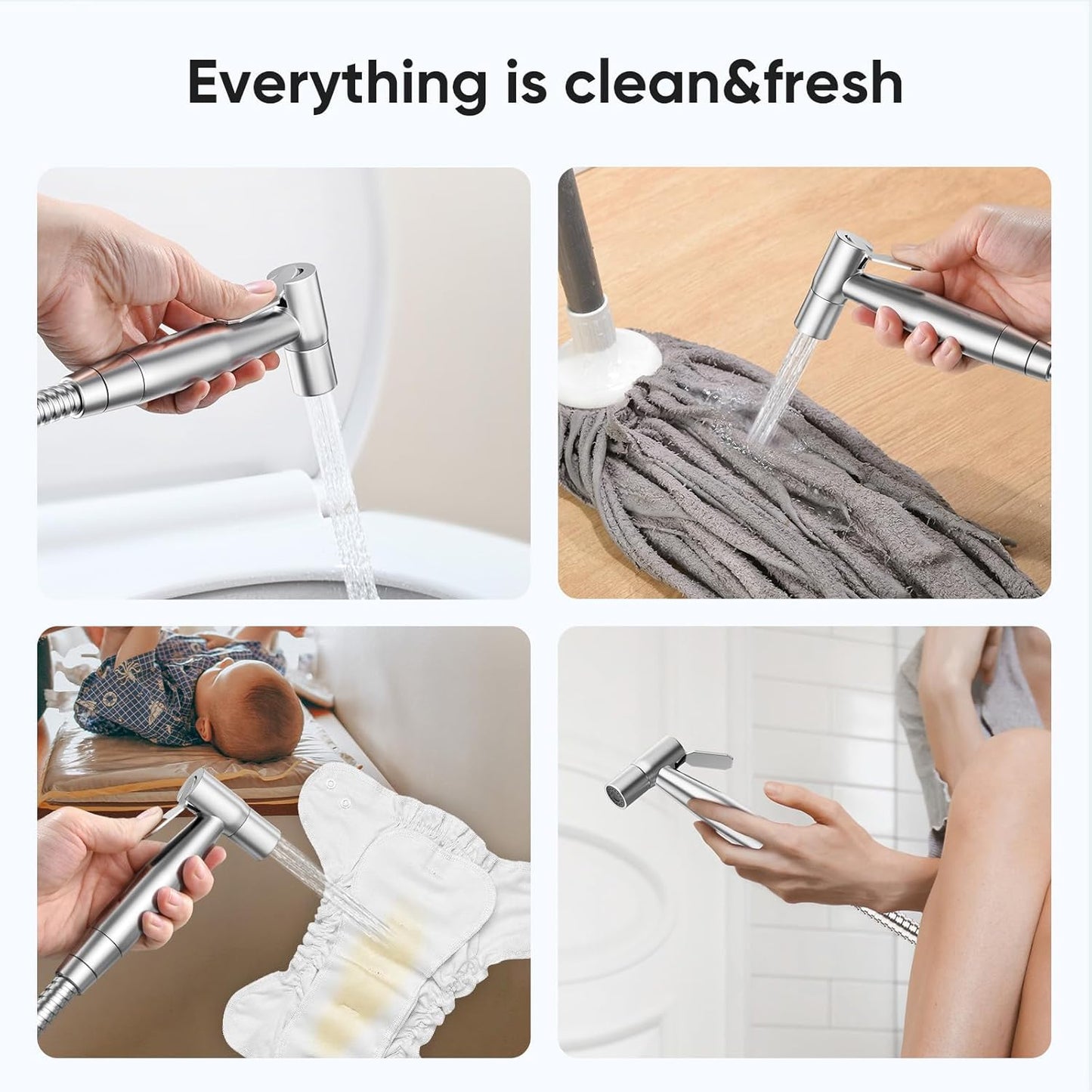 Handheld Toilet Bidet Sprayer for Toilet-Adjustable Water Pressure Control with Bidet Hose for Feminine Wash, Stainless Steel Brushed Nickel Bidet Faucet Cloth Diaper for Baby Wash