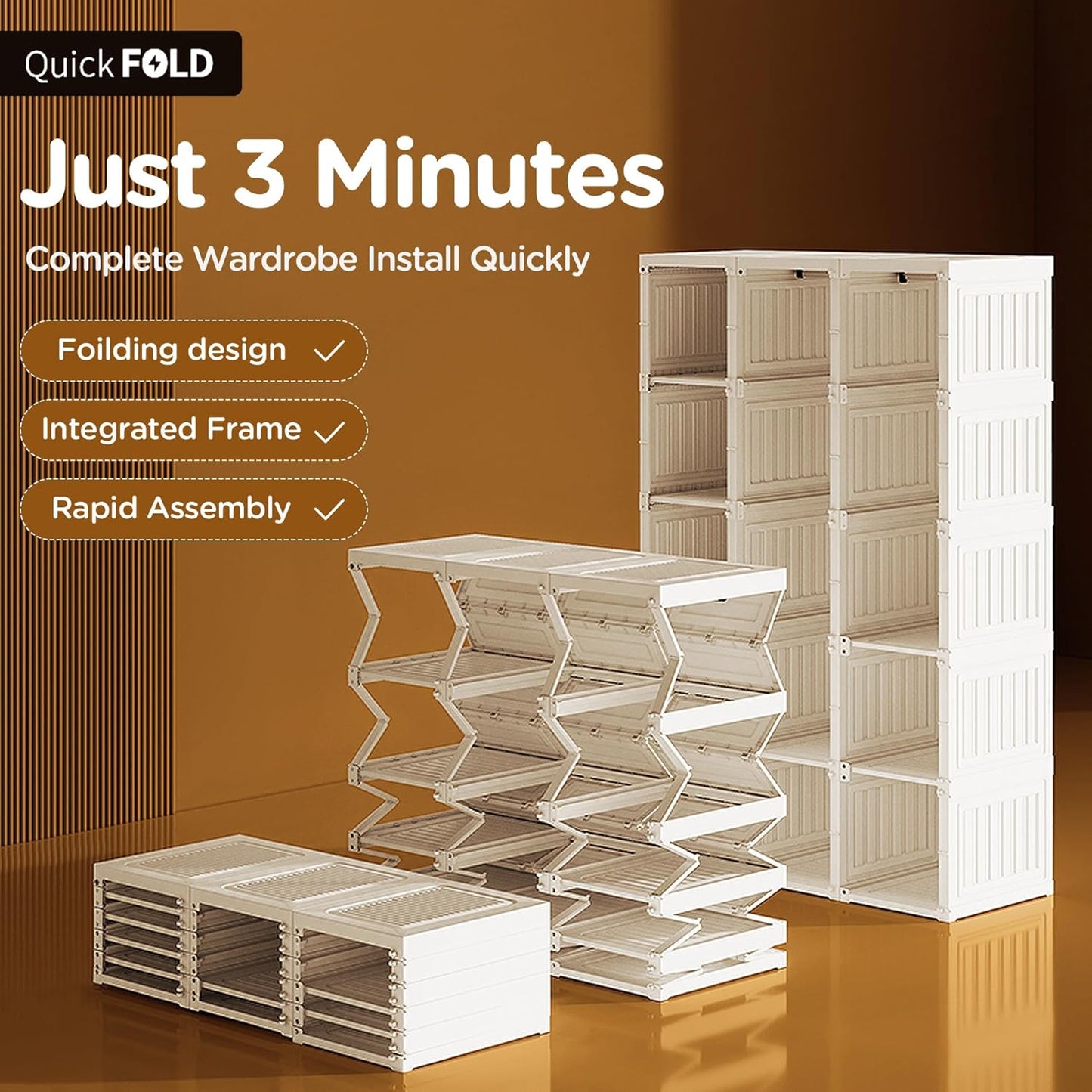 Portable Wardrobe Closet Storage Organizer for Clothes,Suitable for Living Room, Bedroom,Plastic Wardrobe with Magnetic Transparent Door and Easy Assembly 8 Cubes & 2 Hanging Rod