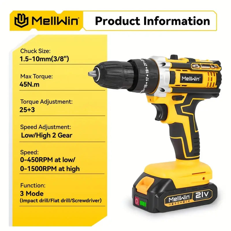 Electric Drill Tool Set, 25 Gears + 3 Functions, Electric Screwdriver Tool Kit, Suitable For Home Improvement Drilling Tools, Family Essential, Holiday Gift Set