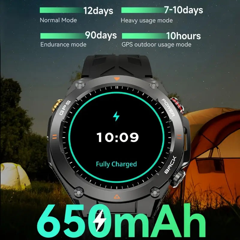 GPS Sports Smart Watch -1. 46 'HD Large Screen IPX8/1ATM Smart Watch for Men -650mAh Large Battery -100+Sports Mode Sports Tracker - Wireless Call/Answer - Sports Bracelet with Sports Positioning - Compatible with Android/iPhone - Gift for Men