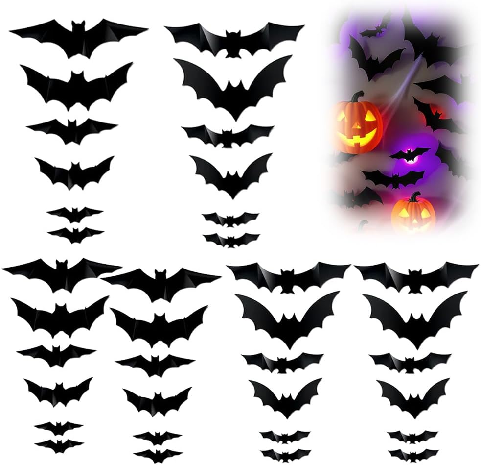 2025 New Halloween 3D Lighted Bats, LED Purple Lighted 3D Bats Halloween Decoration