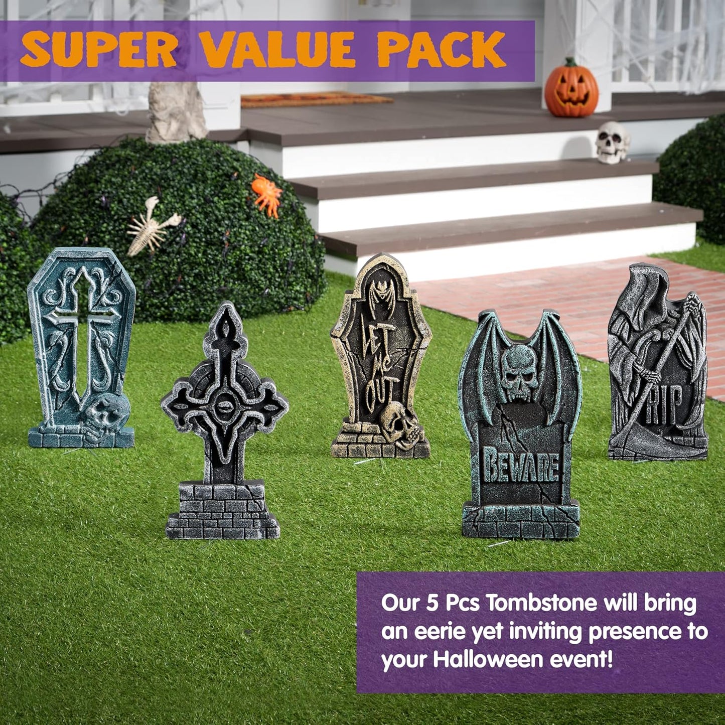 17” Halloween Foam RIP Graveyard Tombstones (5 Pack)