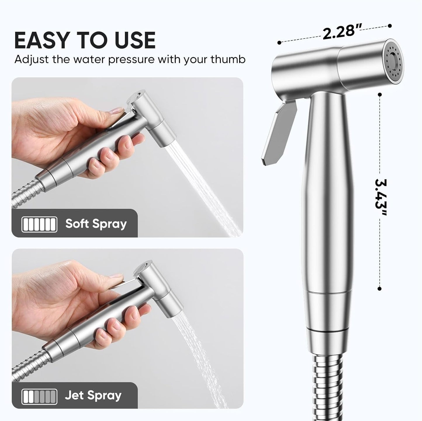 Handheld Toilet Bidet Sprayer for Toilet-Adjustable Water Pressure Control with Bidet Hose for Feminine Wash, Stainless Steel Brushed Nickel Bidet Faucet Cloth Diaper for Baby Wash