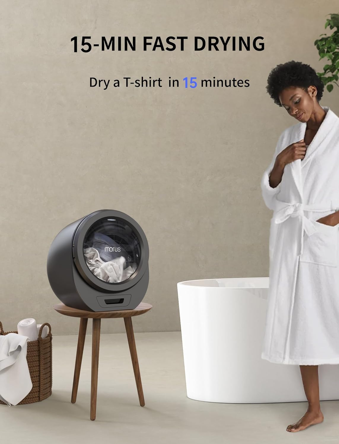 Morus Portable Dryer, Compact Laundry Dryer for Apartments, 110V Electric Dryer with Stainless Steel Tub, Easy Control for 8 Automatic Modes with Child Lock, Fast Dryer without Installation,