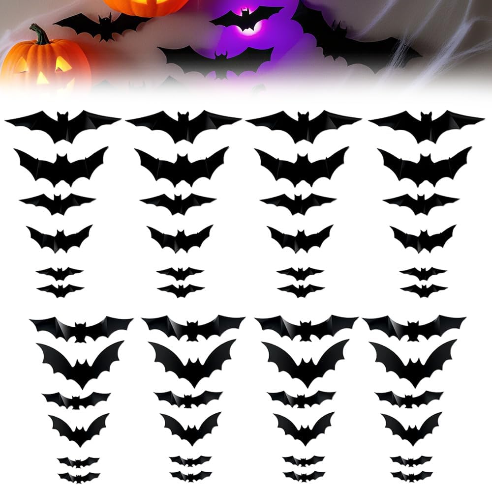 2025 New Halloween 3D Lighted Bats, LED Purple Lighted 3D Bats Halloween Decoration