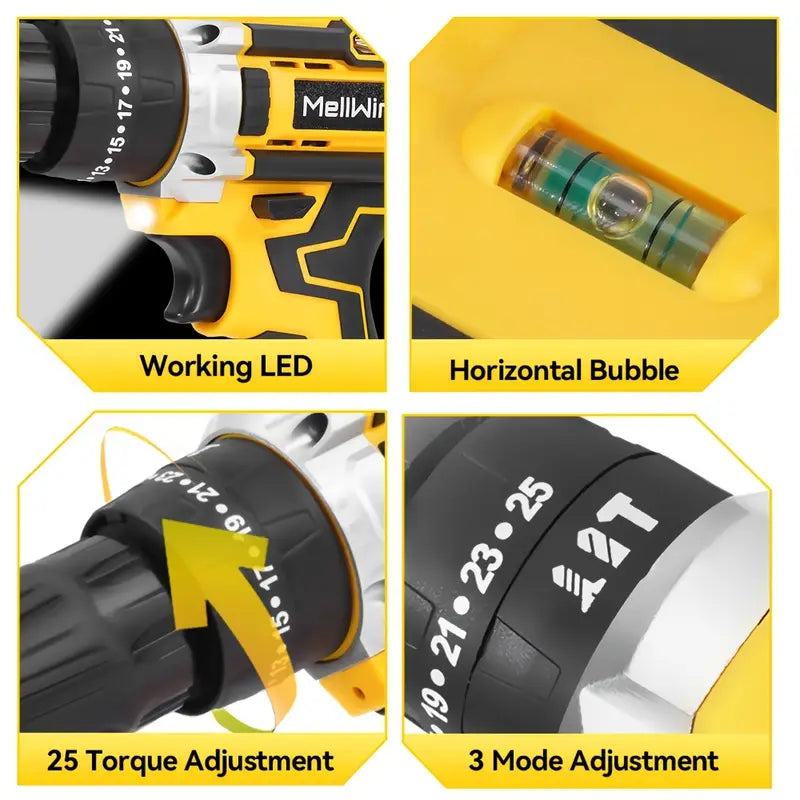 Electric Drill Tool Set, 25 Gears + 3 Functions, Electric Screwdriver Tool Kit, Suitable For Home Improvement Drilling Tools, Family Essential, Holiday Gift Set