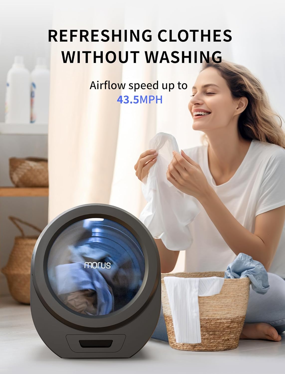 Morus Portable Dryer, Compact Laundry Dryer for Apartments, 110V Electric Dryer with Stainless Steel Tub, Easy Control for 8 Automatic Modes with Child Lock, Fast Dryer without Installation,