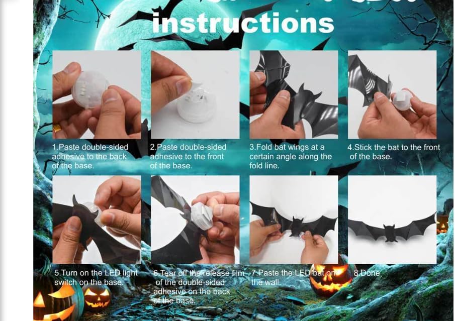 2025 New Halloween 3D Lighted Bats, LED Purple Lighted 3D Bats Halloween Decoration