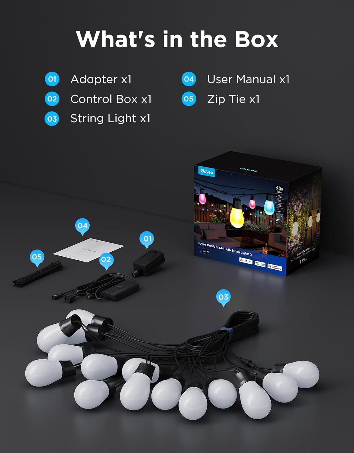 S14 Bulb Outdoor String Lights 2, 96ft Smart RGBIC Warm White Patio Lights