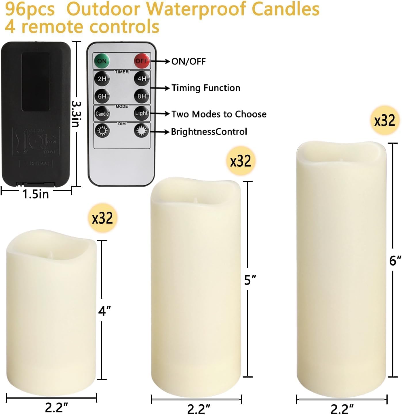 Set of 96 Waterproof Outdoor Flameless Candles, LED Candles