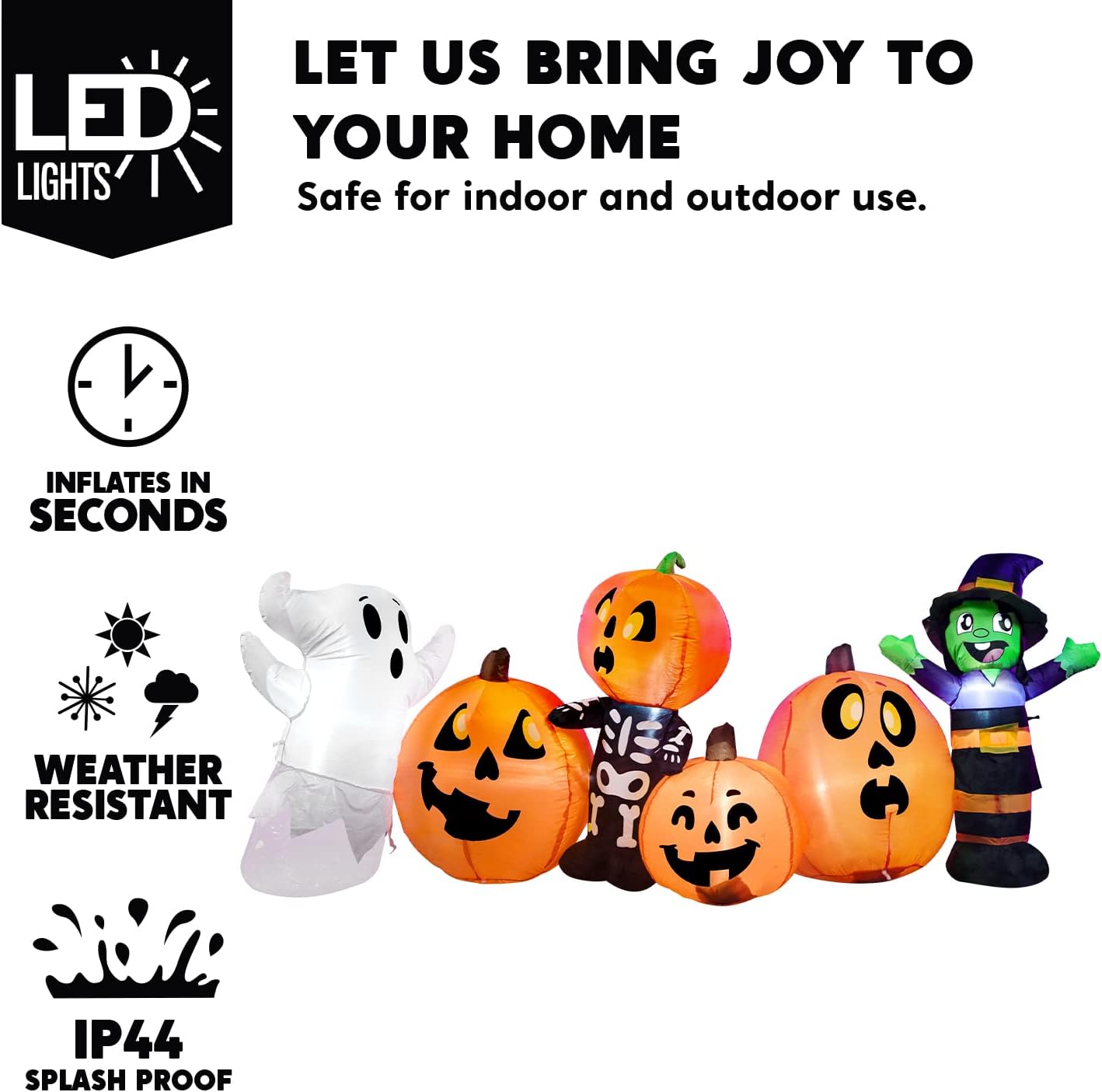 8 ft Long Halloween Inflatable Three Characters and Pumpkin Patch Outdoor Decoration