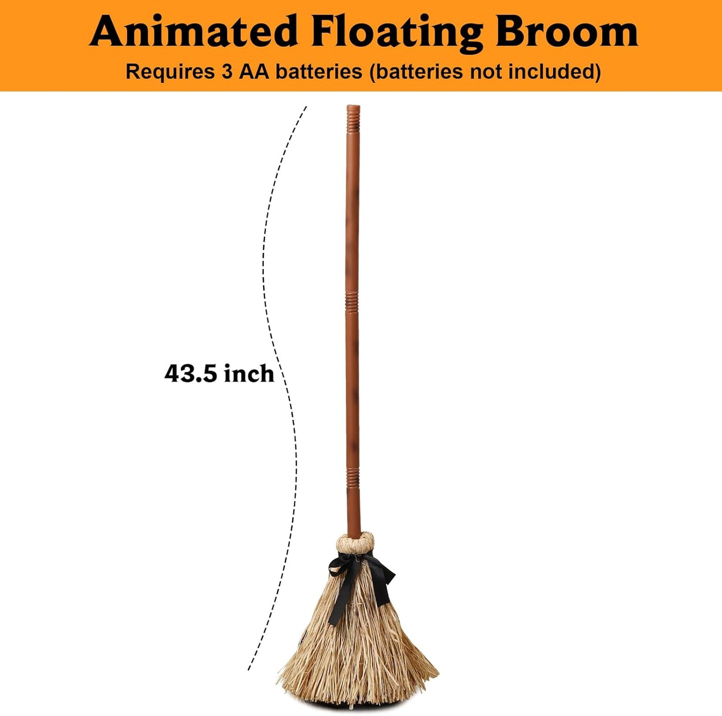 43.5 Inches Tall Animated Floating Witch's Broom