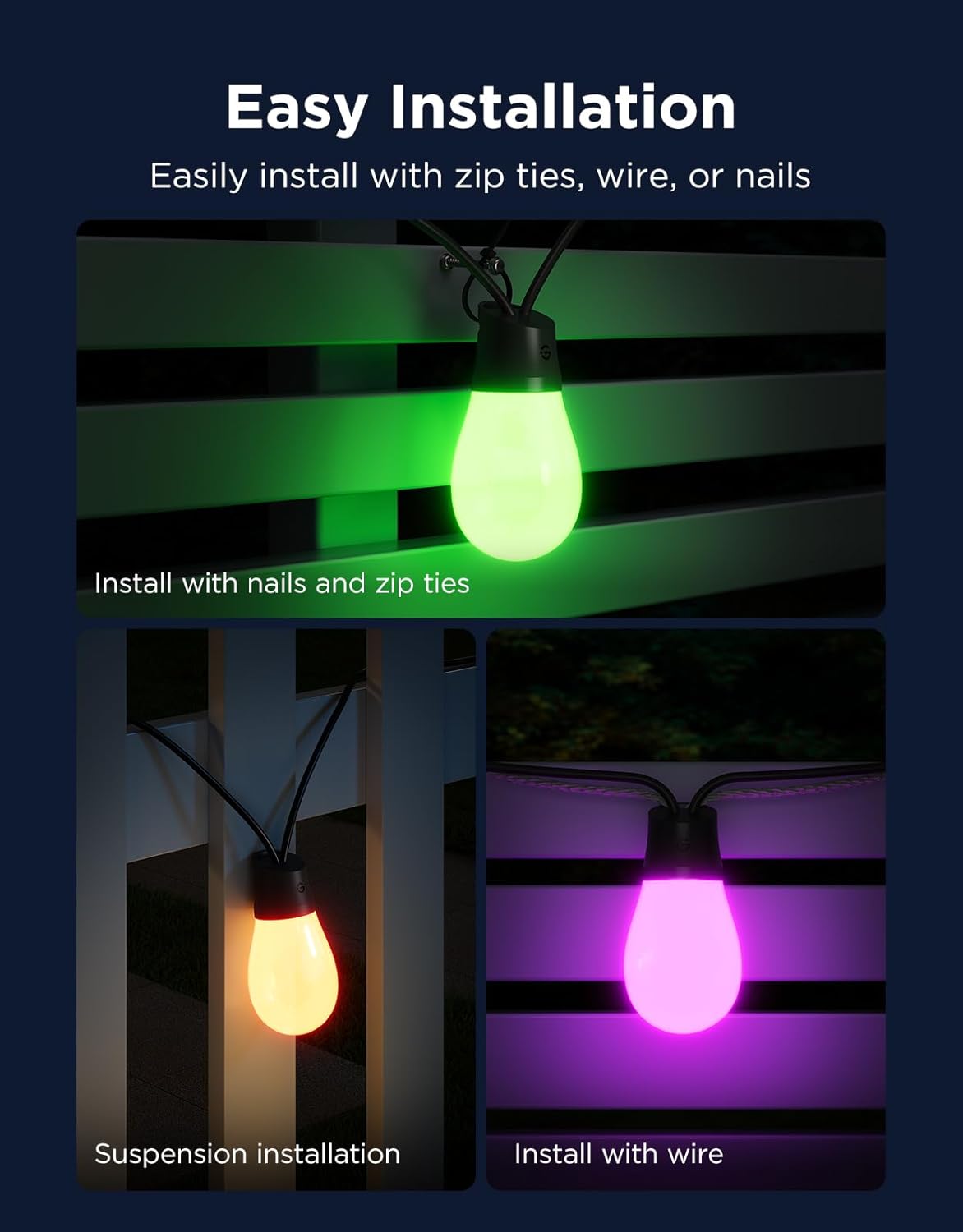 S14 Bulb Outdoor String Lights 2, 96ft Smart RGBIC Warm White Patio Lights