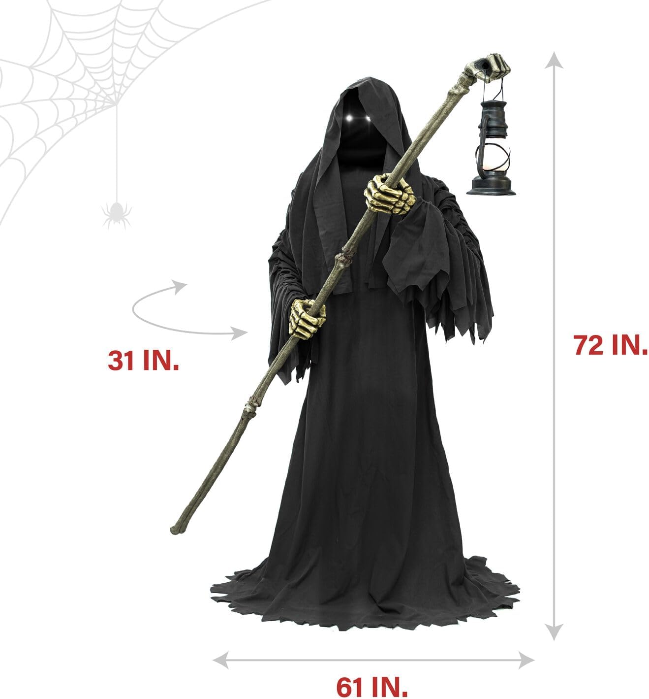 Motion-Activated 6-Ft. Tall Ghostly Guide, Plug-in Talking Scare Prop Animatronic with Spooky Sound Effects and Lights for Indoor or Covered Outdoor Creepy Halloween Decoration