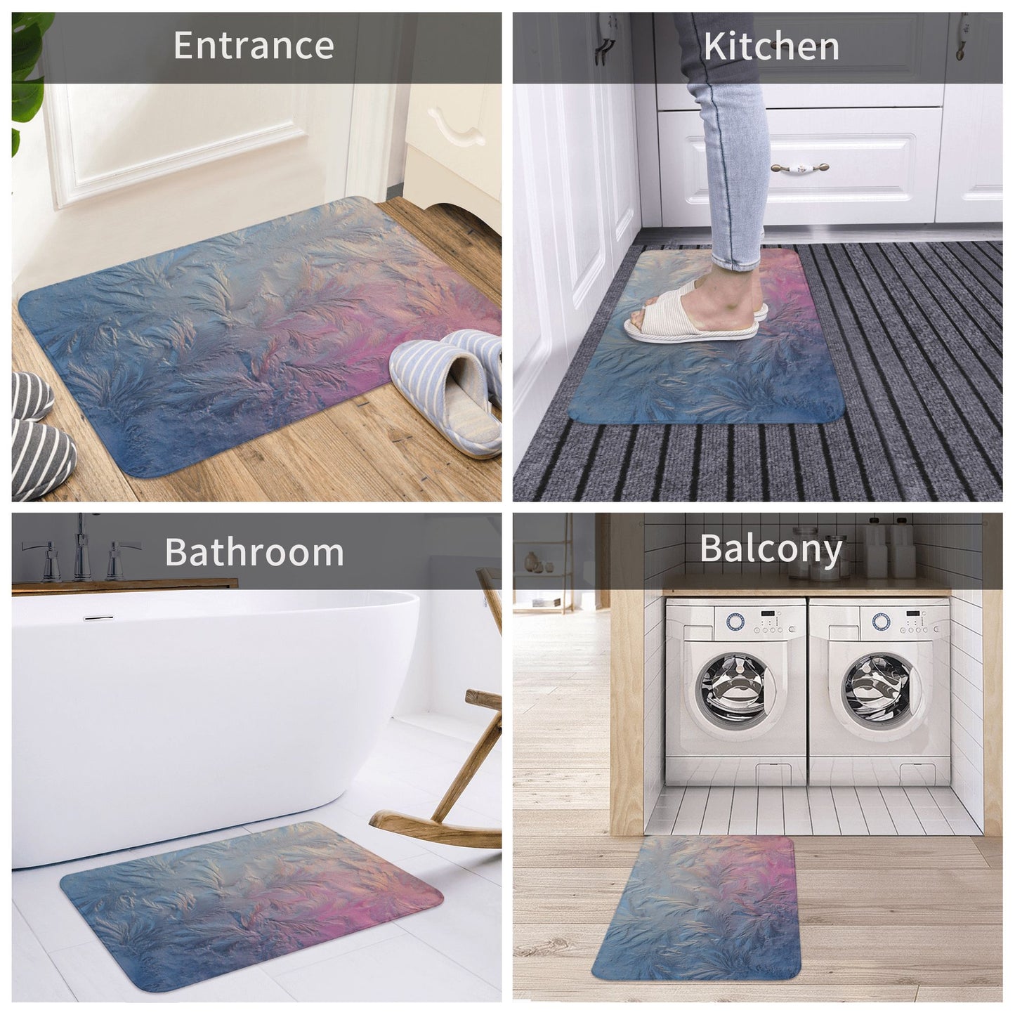 Frost Feather Gradient Art Anti-Slip Floor Mat – Multi-Purpose Rug for Entryway, Bedroom, Bathroom
