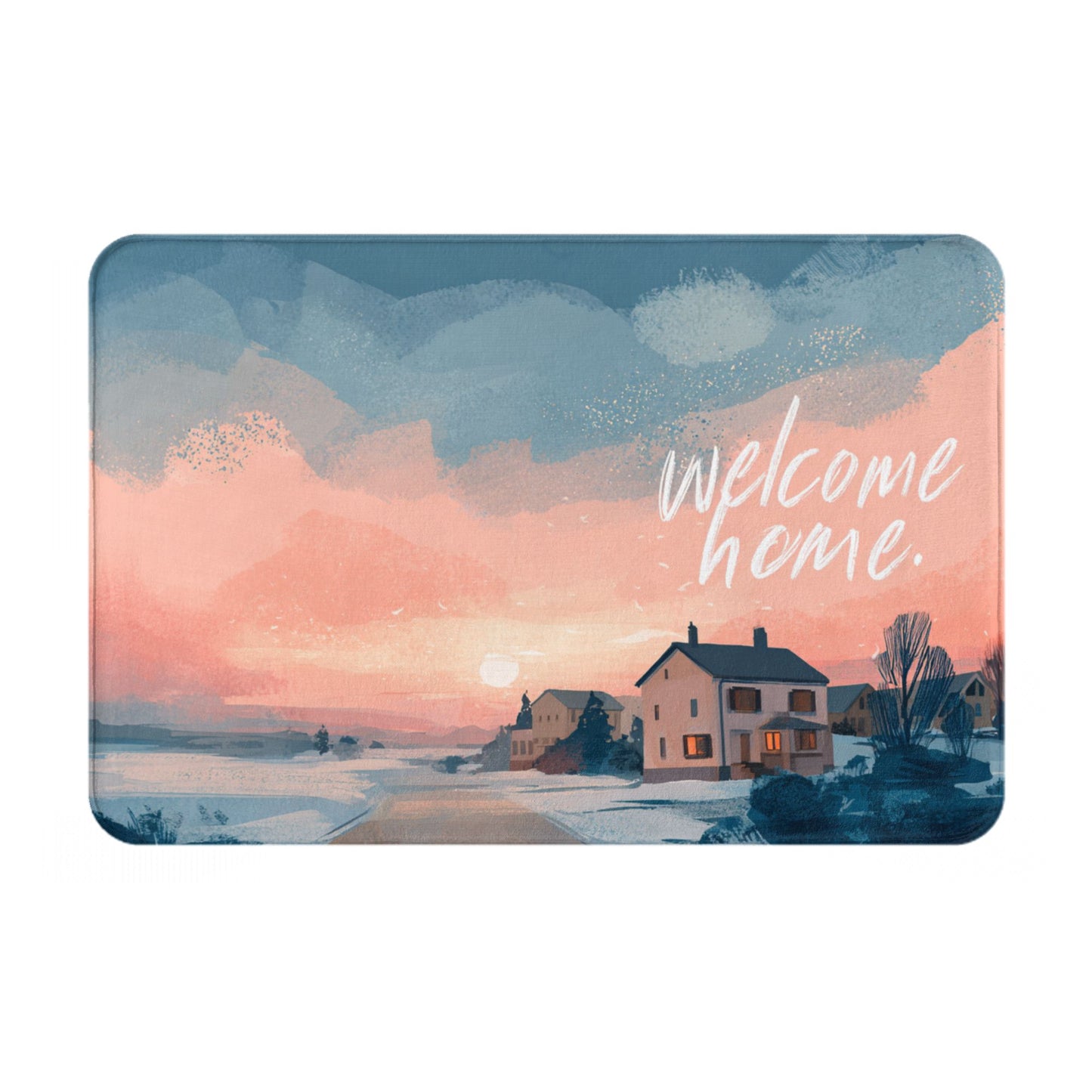 Illustration Style “Welcome Home” Anti-Slip Floor Mat – Multi-Purpose Rug for Entryway, Bedroom, Bathroom