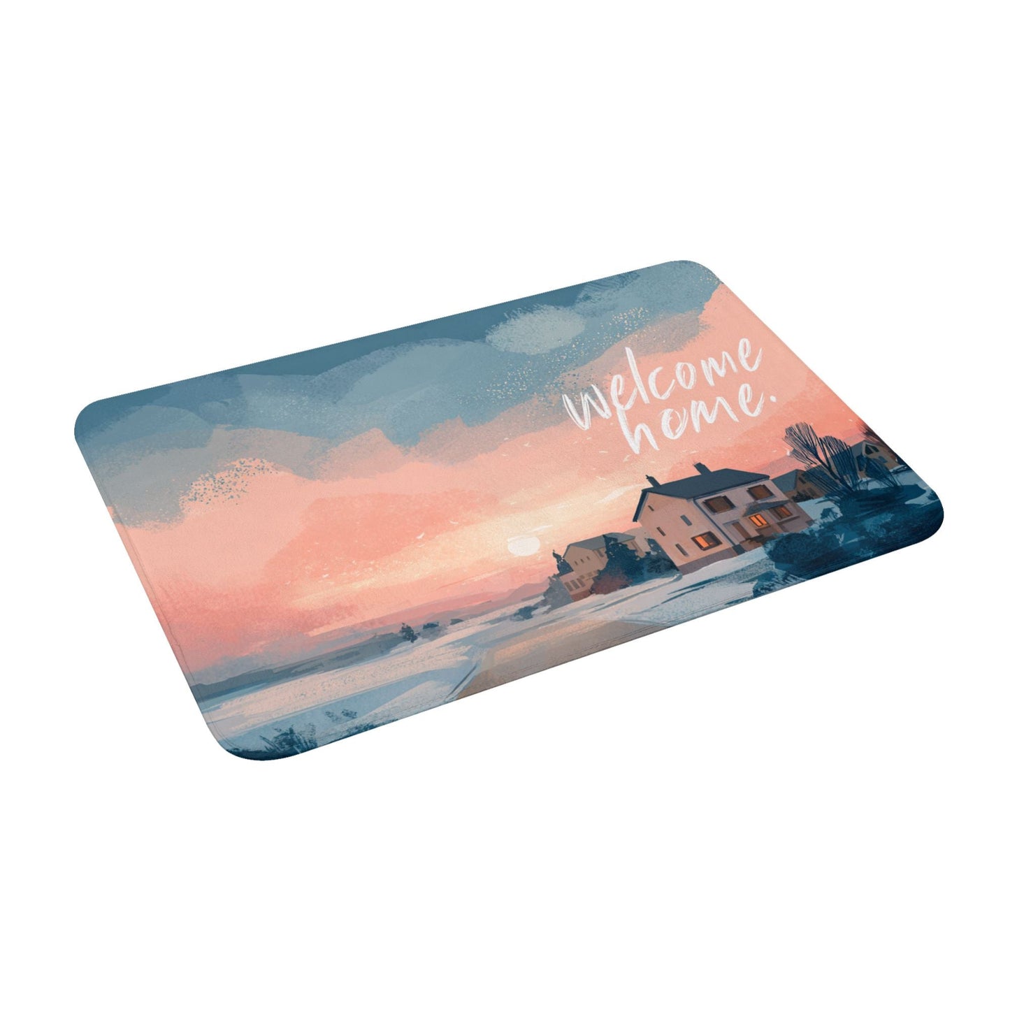 Illustration Style “Welcome Home” Anti-Slip Floor Mat – Multi-Purpose Rug for Entryway, Bedroom, Bathroom