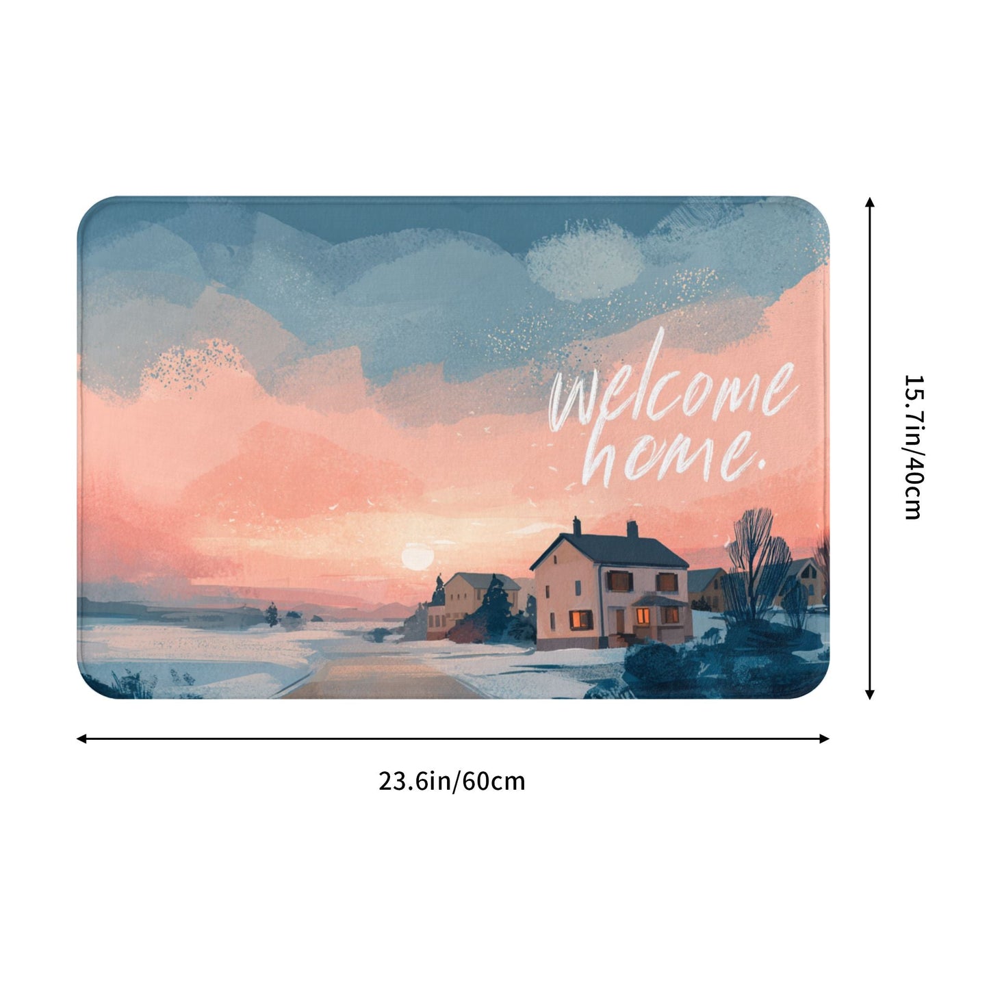 Illustration Style “Welcome Home” Anti-Slip Floor Mat – Multi-Purpose Rug for Entryway, Bedroom, Bathroom