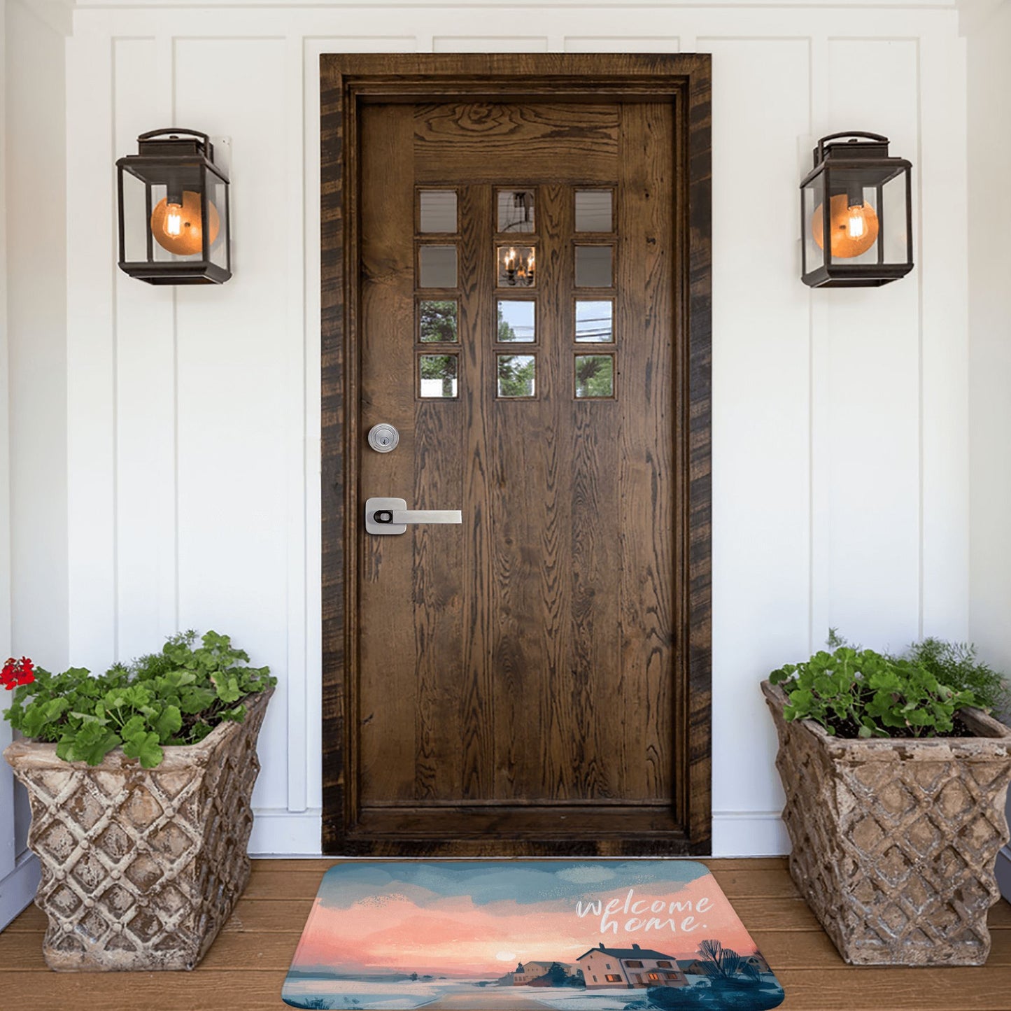 Illustration Style “Welcome Home” Anti-Slip Floor Mat – Multi-Purpose Rug for Entryway, Bedroom, Bathroom
