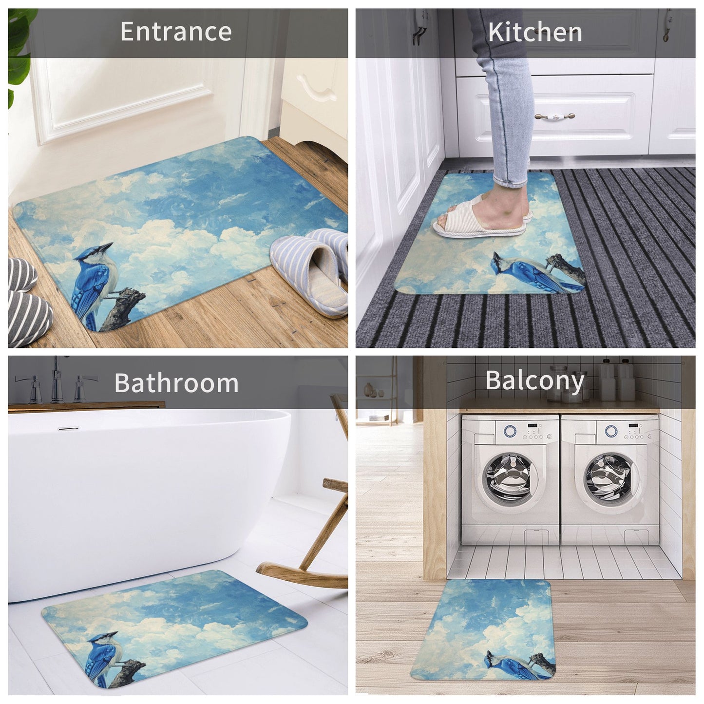 Blue Sky & Bird Artistic Anti-Slip Floor Mat