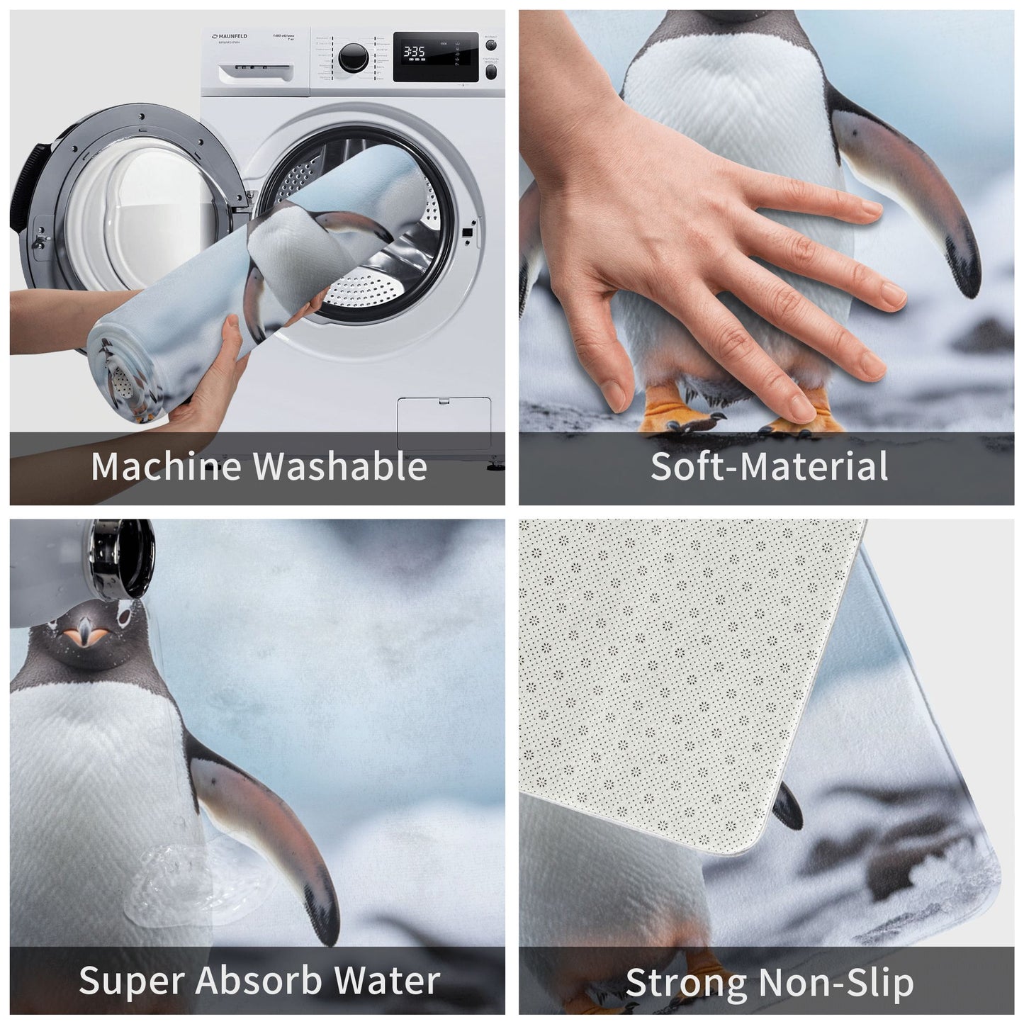 Penguin-Themed Anti-Slip Floor Mat – Multi-Purpose Rug for Entryway, Bedroom, Bathroom