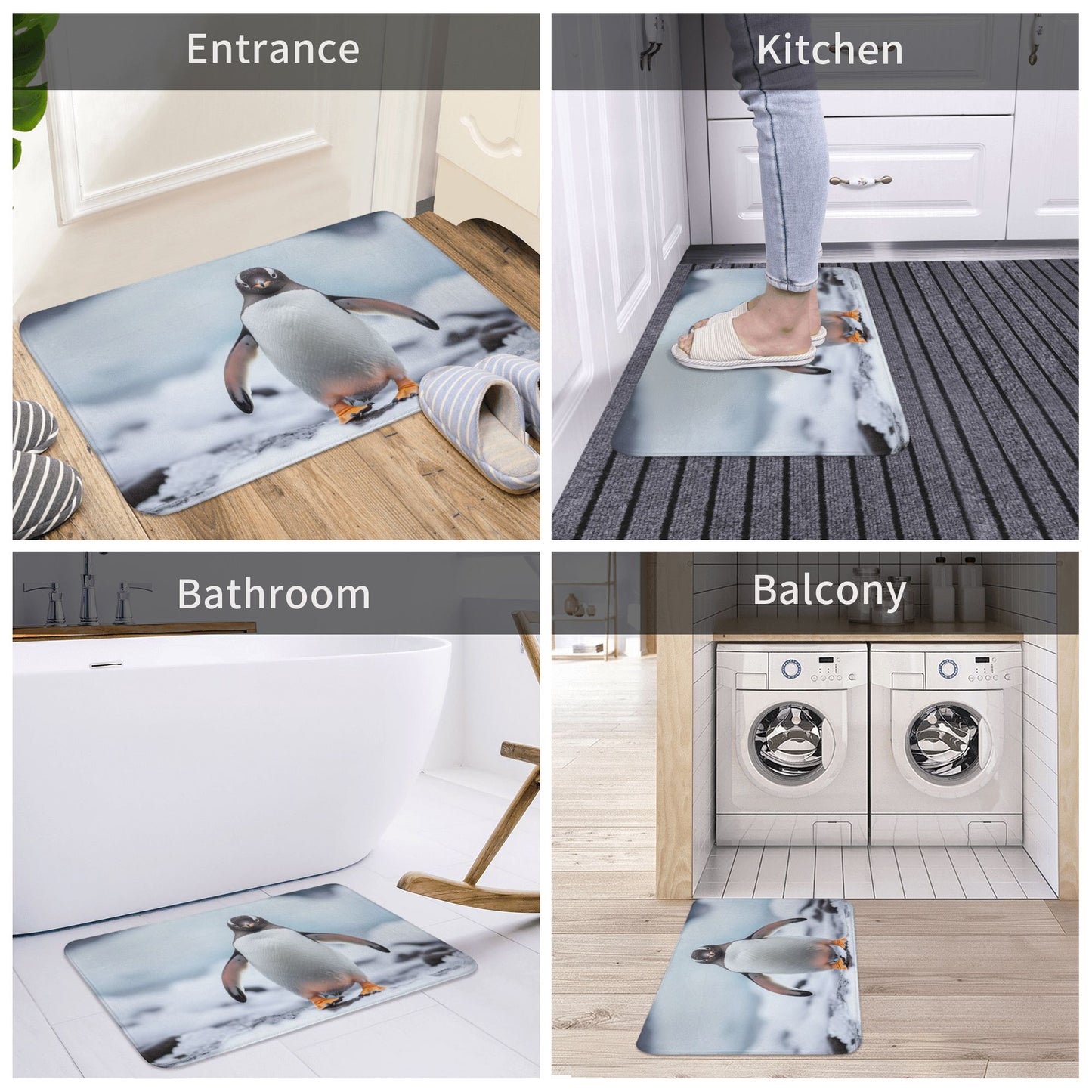 Penguin-Themed Anti-Slip Floor Mat – Multi-Purpose Rug for Entryway, Bedroom, Bathroom
