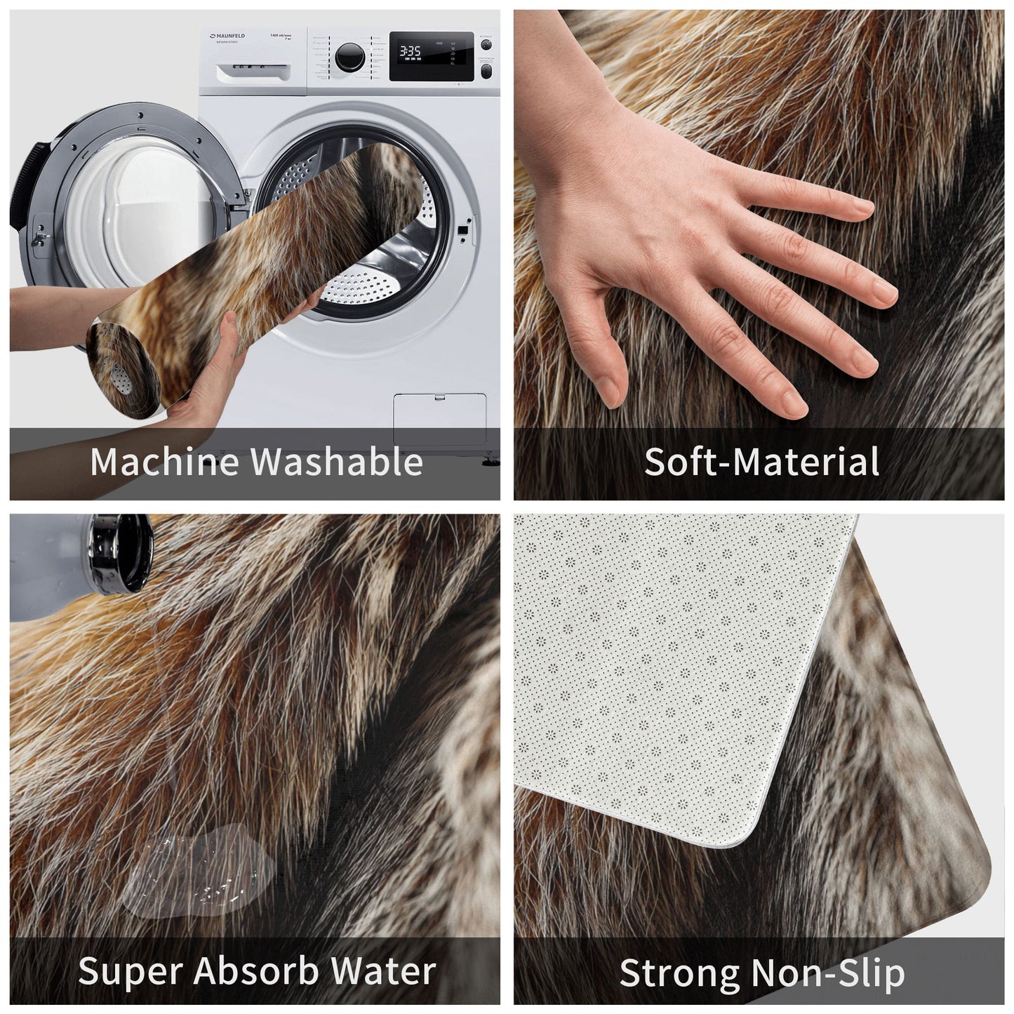 Faux Fur Texture Non-Slip Floor Mat | Absorbent Quick-Dry Decorative Rug for Bedroom, Bathroom, Kitchen, Entryway – 60×40cm Soft & Stylish