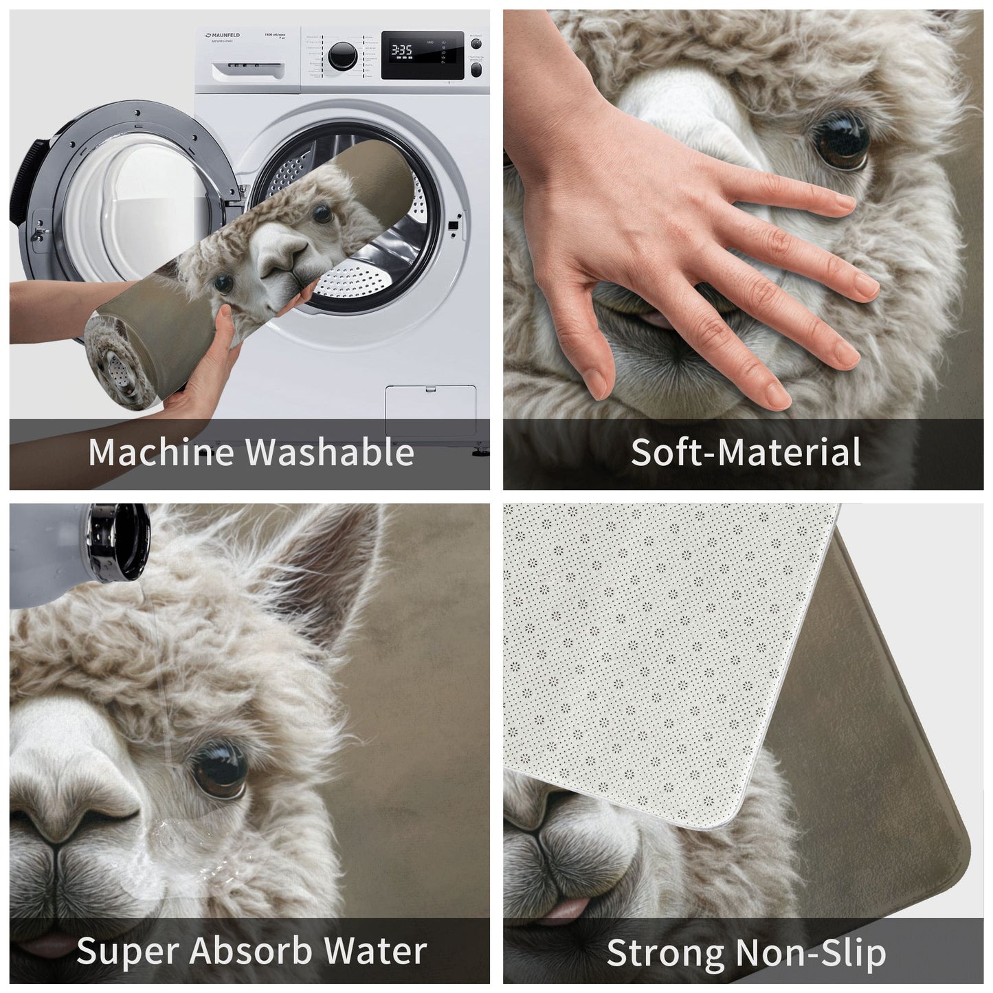 Cute Llama Cartoon Non-Slip Floor Mat | Funny Alpaca Printed Rug for Entryway, Bedroom, Bathroom, Kitchen – 60×40cm Soft, Absorbent & Quick-Dry