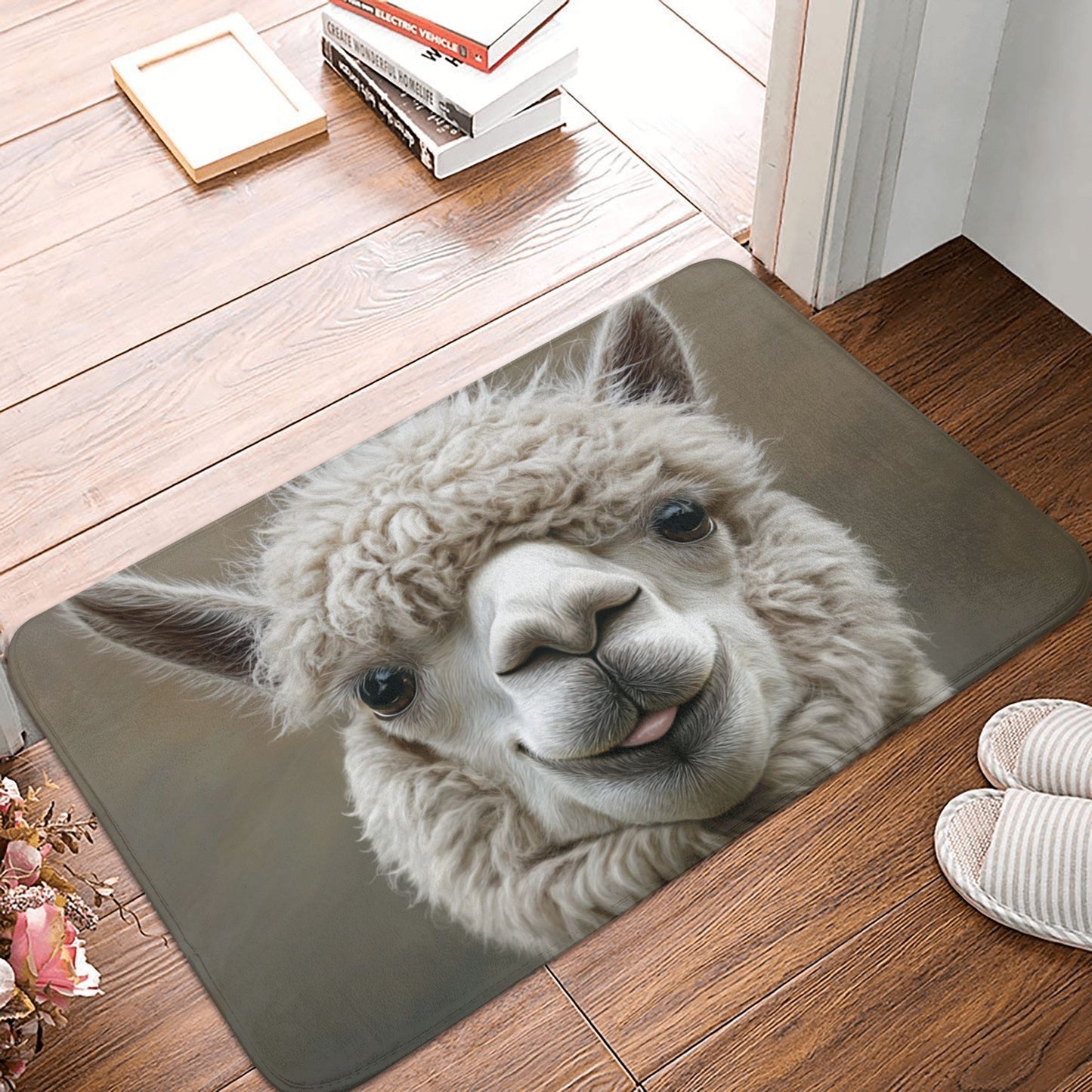 Cute Llama Cartoon Non-Slip Floor Mat | Funny Alpaca Printed Rug for Entryway, Bedroom, Bathroom, Kitchen – 60×40cm Soft, Absorbent & Quick-Dry