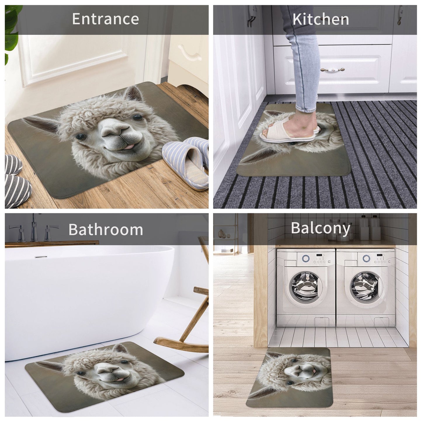Cute Llama Cartoon Non-Slip Floor Mat | Funny Alpaca Printed Rug for Entryway, Bedroom, Bathroom, Kitchen – 60×40cm Soft, Absorbent & Quick-Dry
