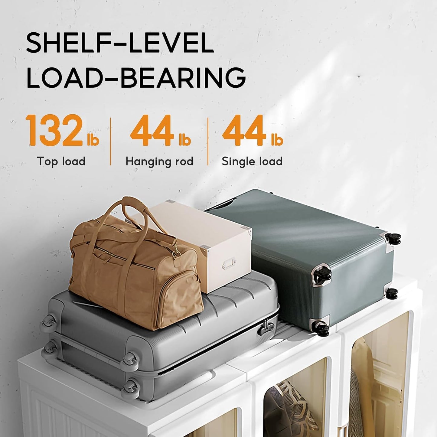Portable Wardrobe Closet Storage Organizer for Clothes,Suitable for Living Room, Bedroom,Plastic Wardrobe with Magnetic Transparent Door and Easy Assembly 8 Cubes & 2 Hanging Rod