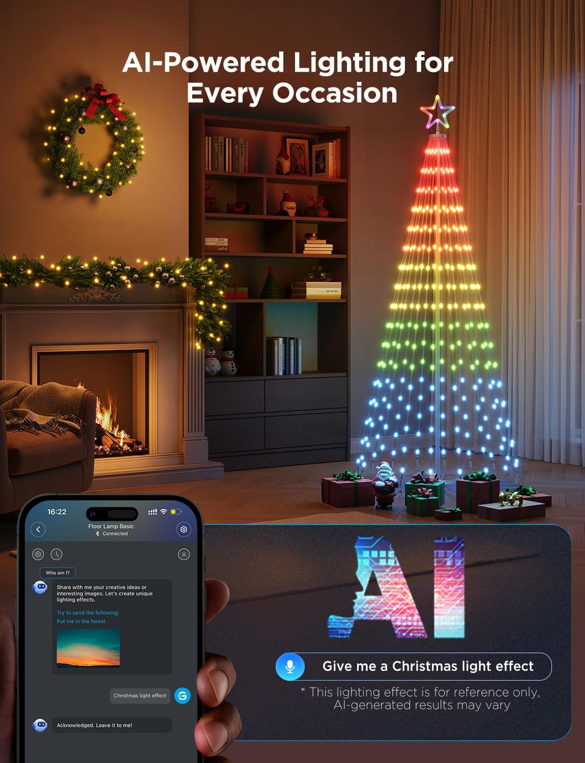 Christmas Cone Tree Lights, 6ft 316 LEDs RGBIC Christmas Tree Lights with Smart App Control, IP67 Waterproof Outdoor String Lights for Xmas Decorations, 82+ Scene Modes, Music Sync, White Stand