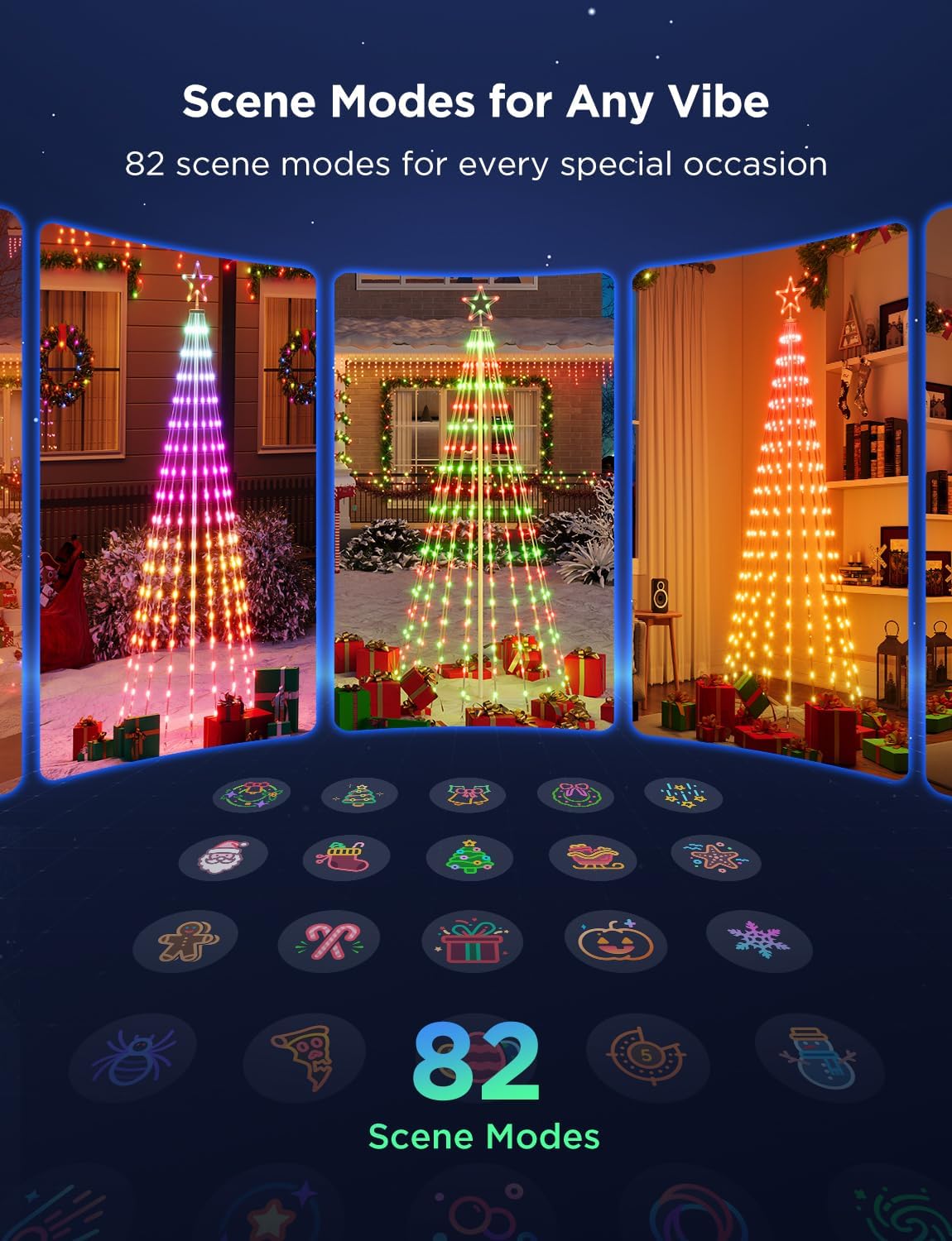 Christmas Cone Tree Lights, 6ft 316 LEDs RGBIC Christmas Tree Lights with Smart App Control, IP67 Waterproof Outdoor String Lights for Xmas Decorations, 82+ Scene Modes, Music Sync, White Stand
