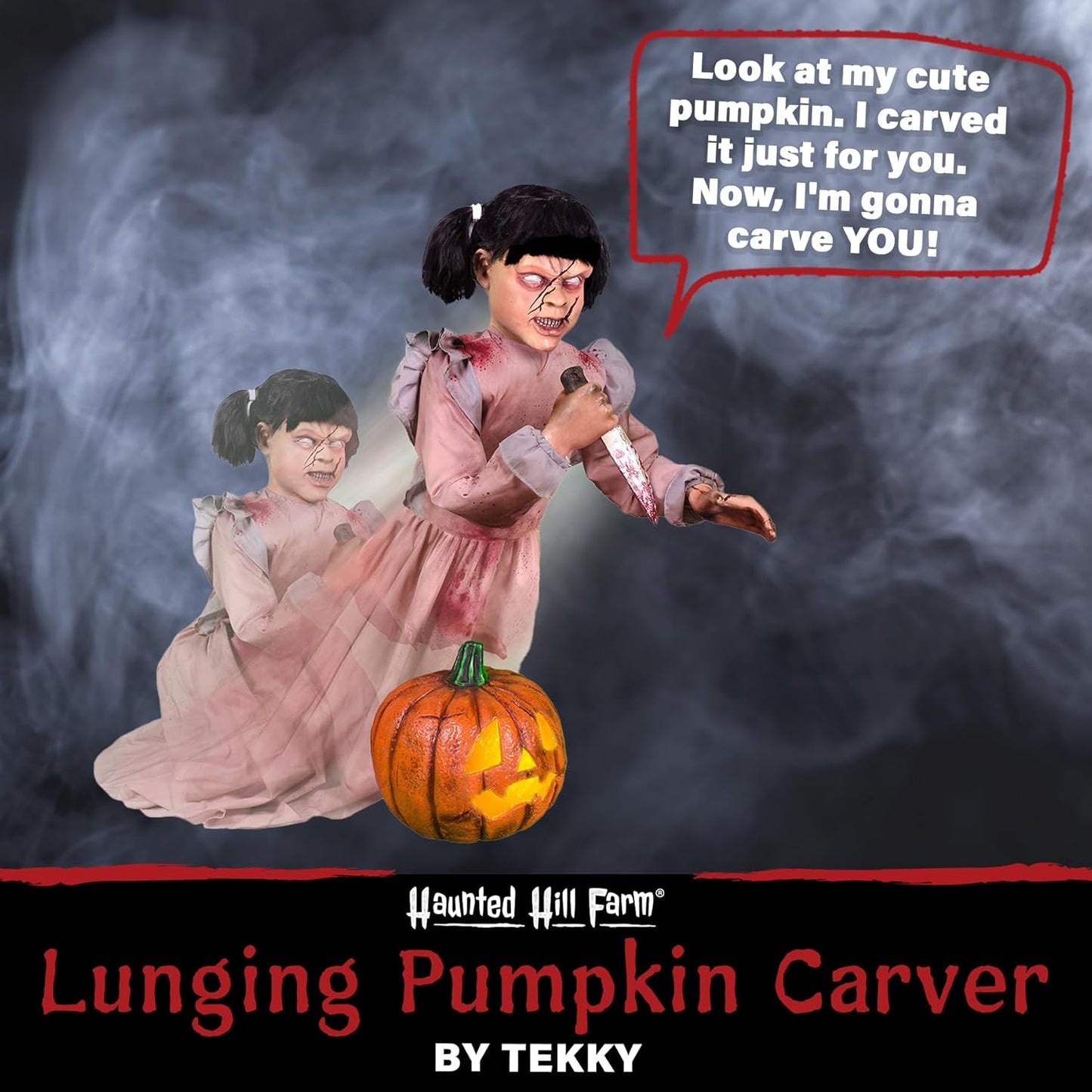 Haunted Hill Farm Lunging Pumpkin Carver Zombie Girl