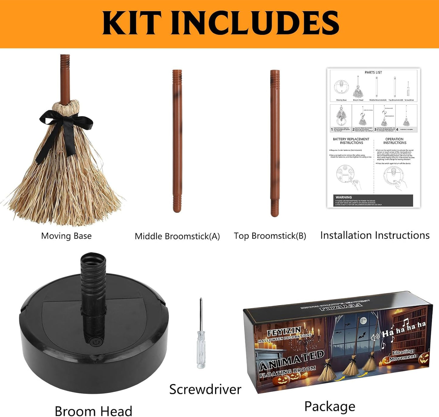 43.5 Inches Tall Animated Floating Witch's Broom