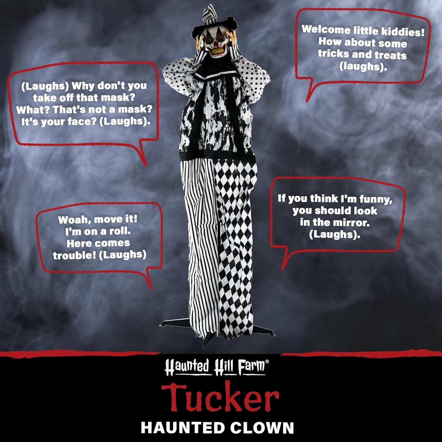Hill Farm Life-Size Scary Talking Clown Halloween Animatronic