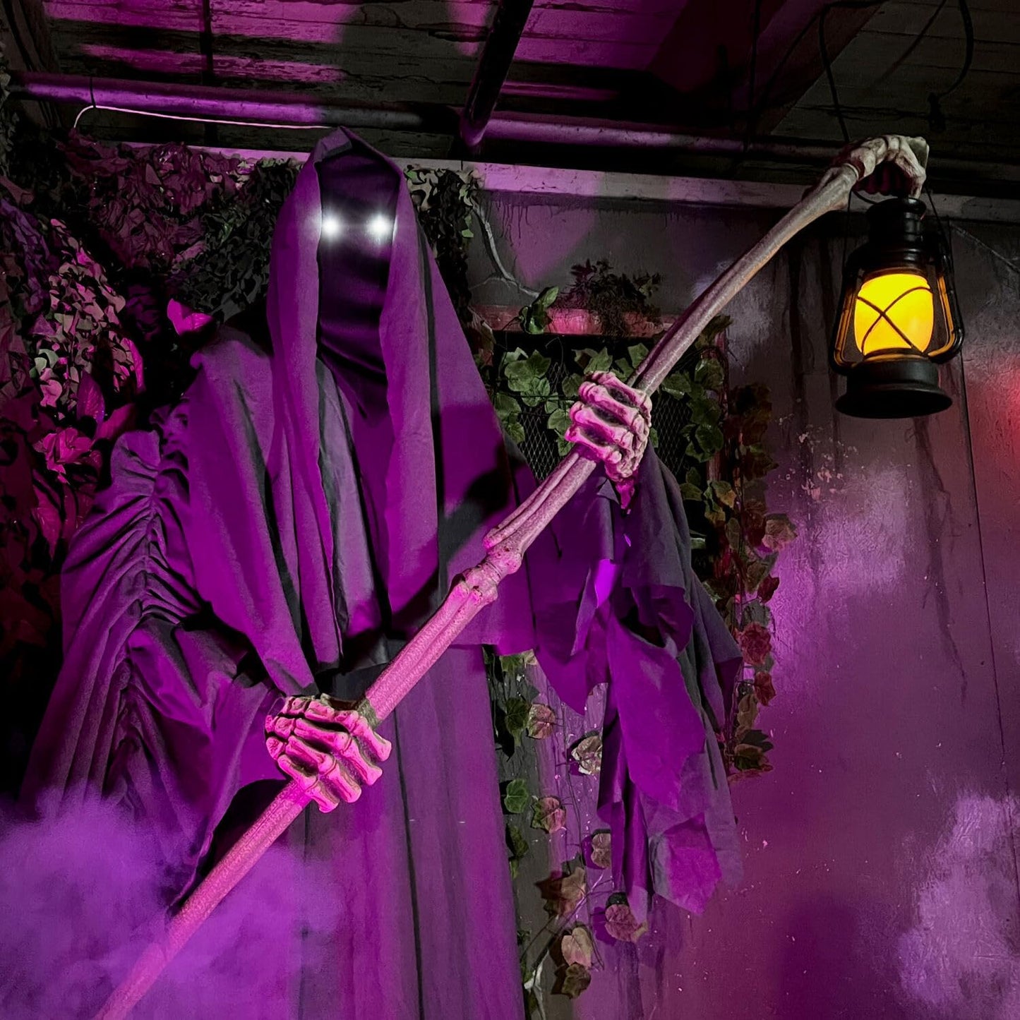 Motion-Activated 6-Ft. Tall Ghostly Guide, Plug-in Talking Scare Prop Animatronic with Spooky Sound Effects and Lights for Indoor or Covered Outdoor Creepy Halloween Decoration