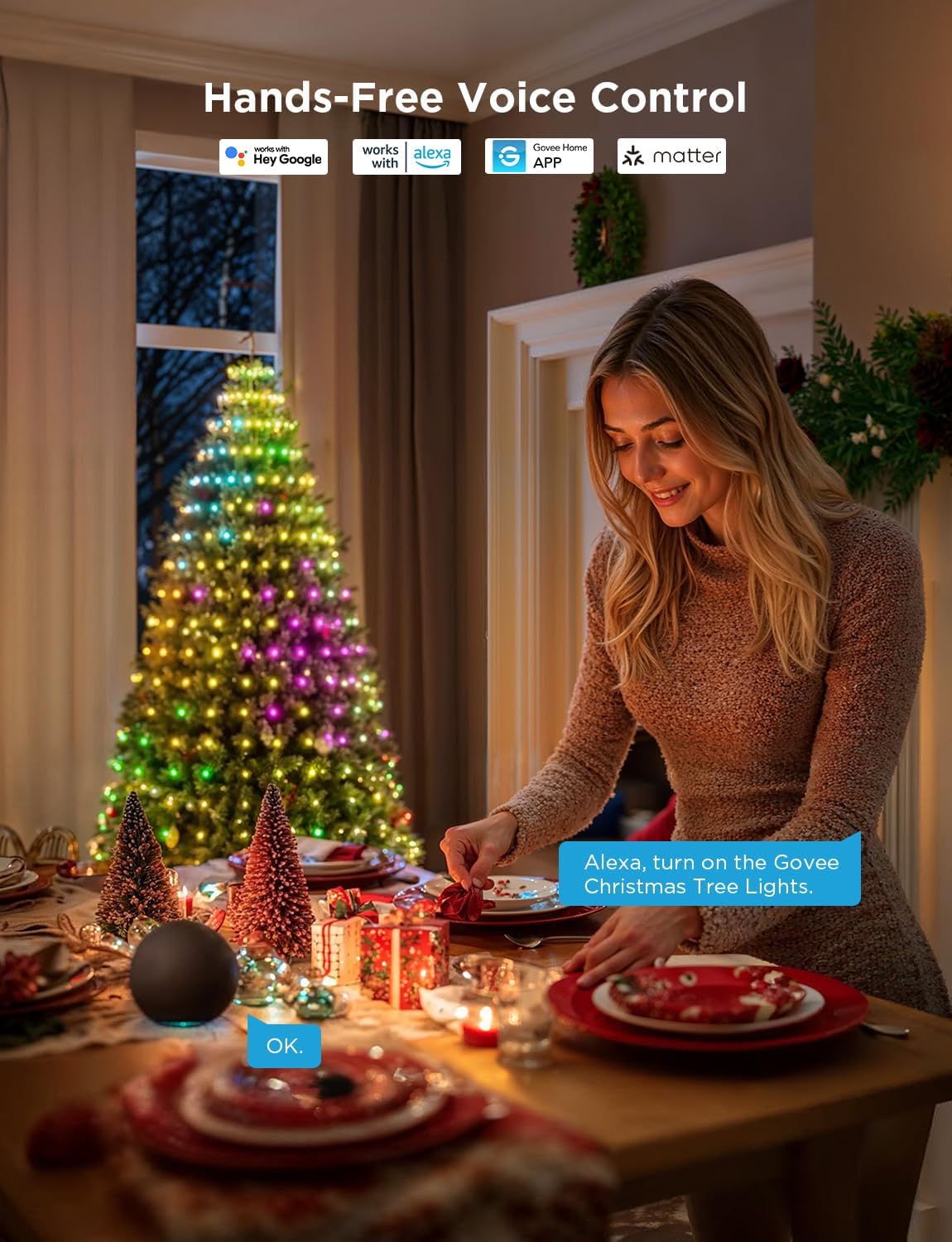 Christmas Tree Lights, Smart RGBIC 480 LEDs Christmas Lights Outdoor, 6.6ft × 24 String Lights for Holiday Decor, IP65 Waterproof, Music Sync, Voice Control, 60+ Scene Modes, Green Wire