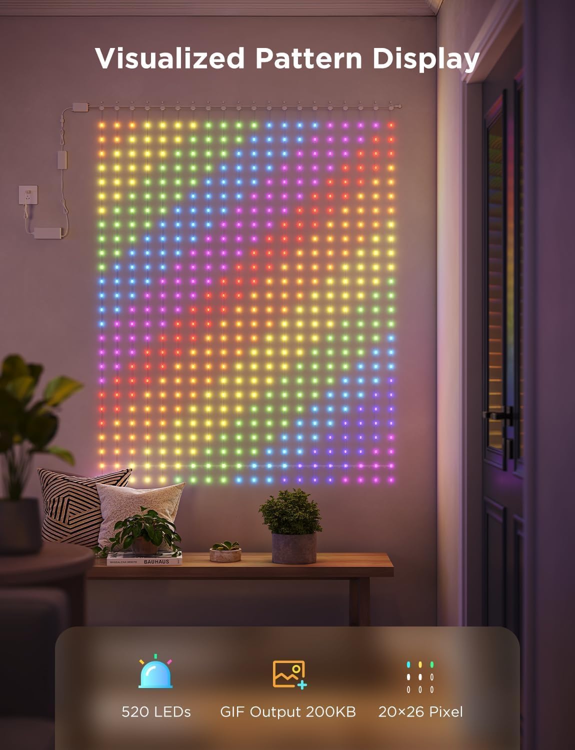 Curtain Lights 2, 520 LEDs Smart LED Curtain Light with DIY GIF AIGC