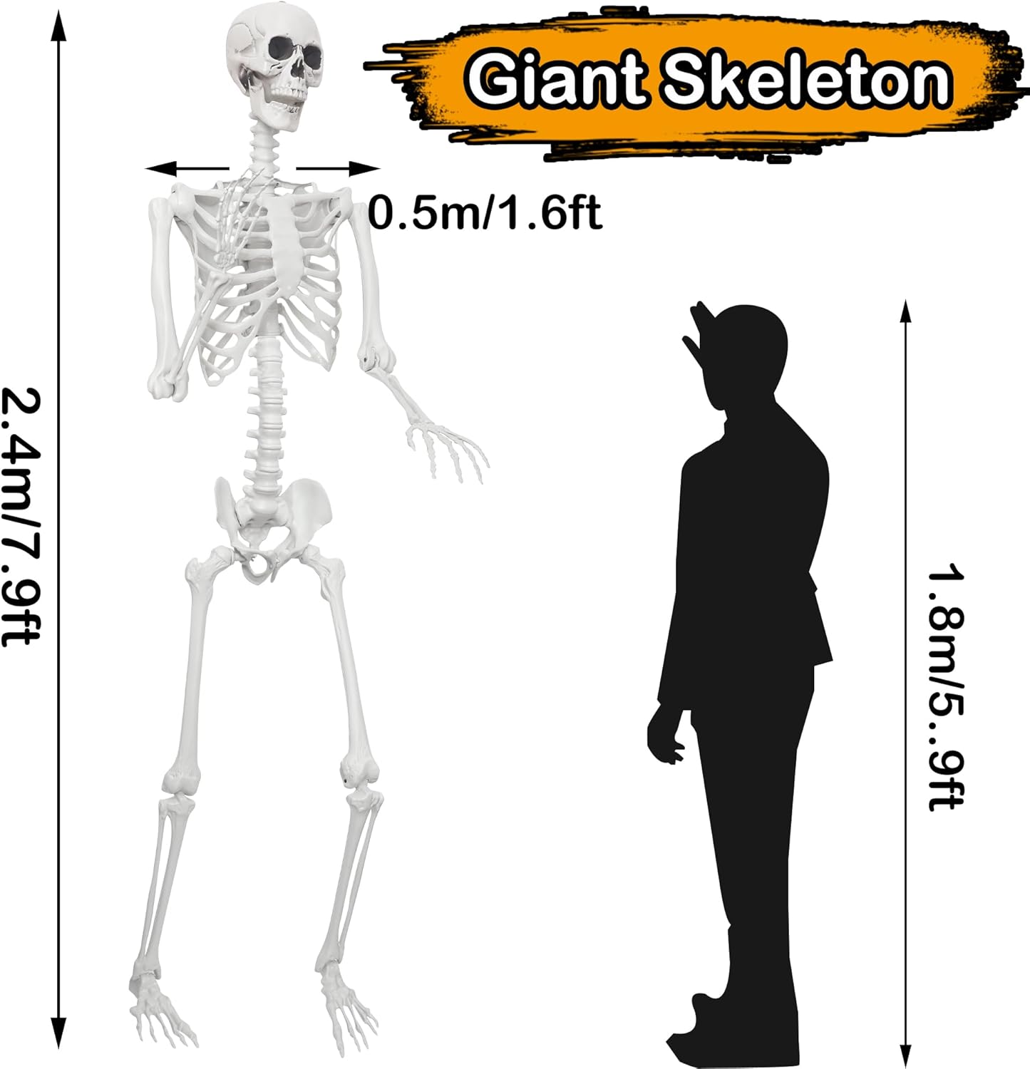 7.9ft/240cm Giant Skeleton Halloween Skeleton Life Size