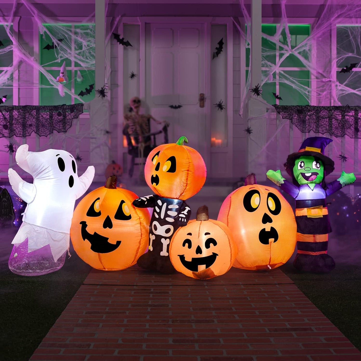 8 ft Long Halloween Inflatable Three Characters and Pumpkin Patch Outdoor Decoration