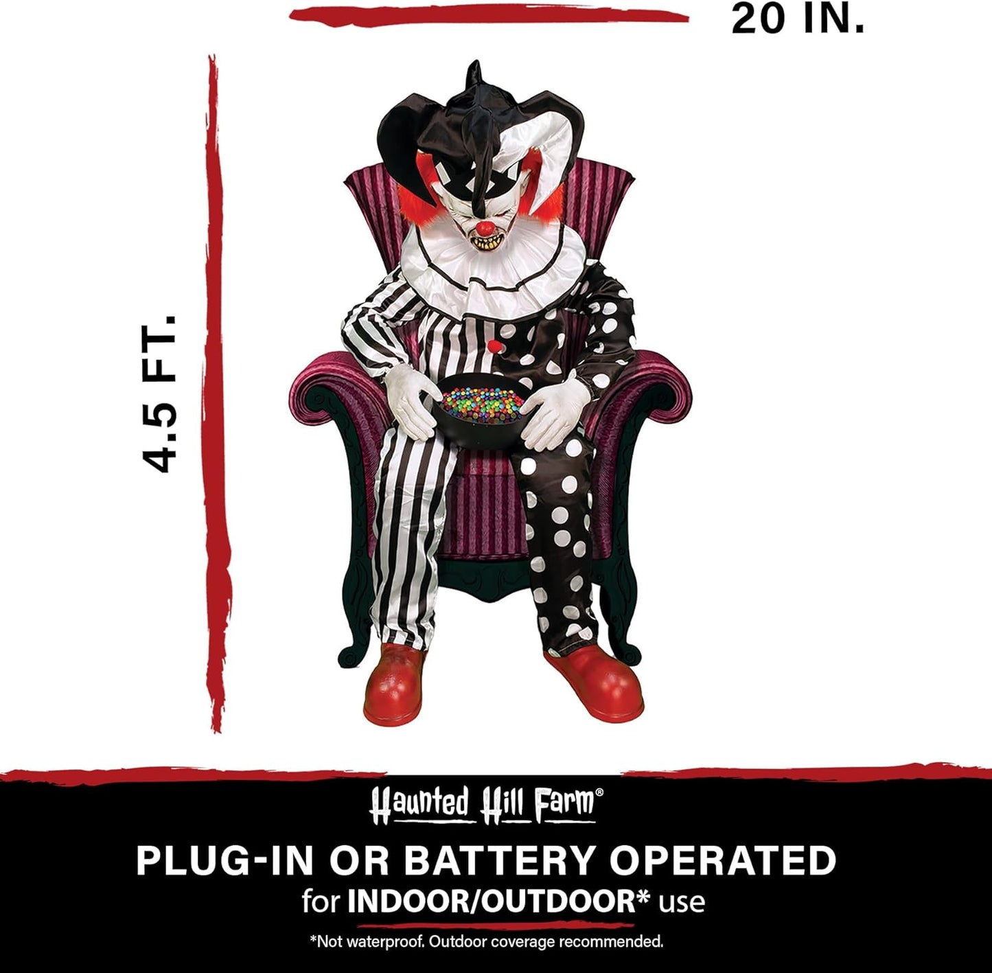 Hartley The Sitting Scare Clown by Tekky, Motion-Activated Talking Jump-Scare Halloween Animatronic for Halloween Party Prank Decoration
