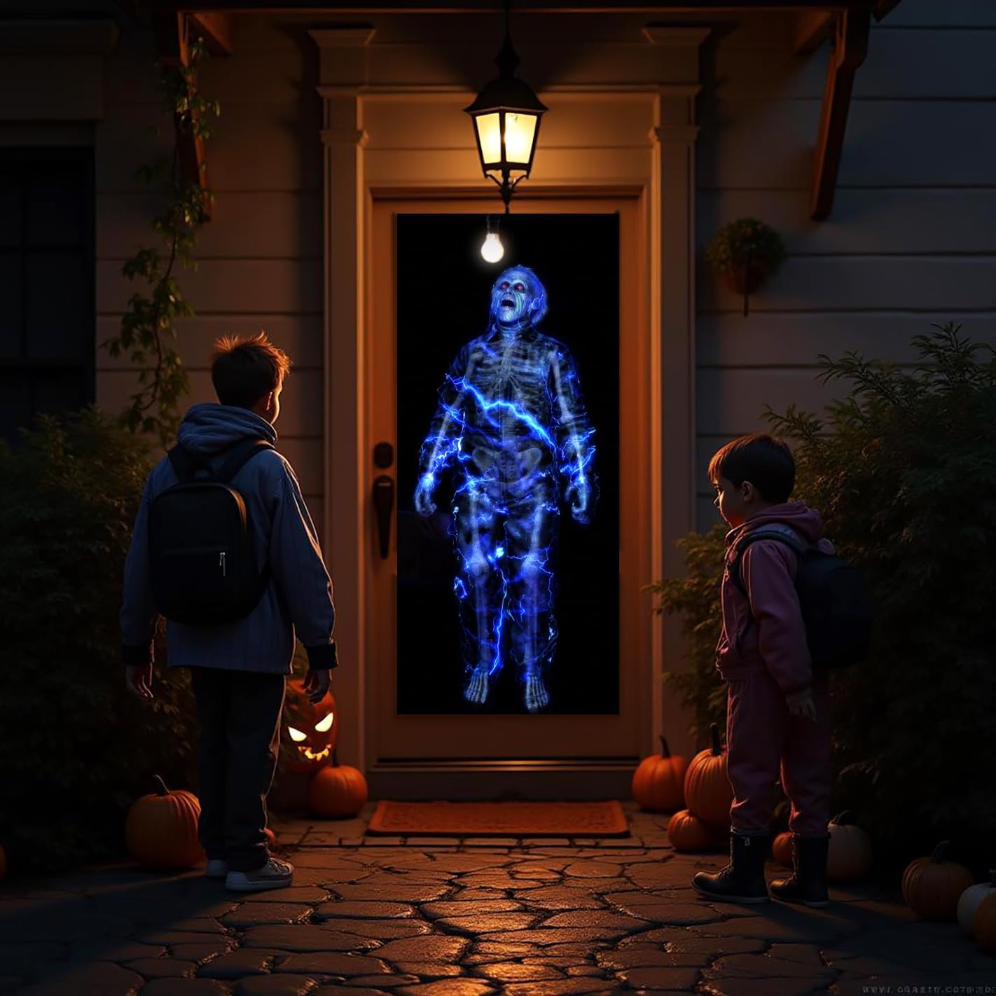 Spooky Halloween Hollusion Digital Decoration Kit Includes 8 AtmosFX Video Effects for Halloween Plus HD Super Bright Projector and 5.5' x 9' Holographic Projection Screen
