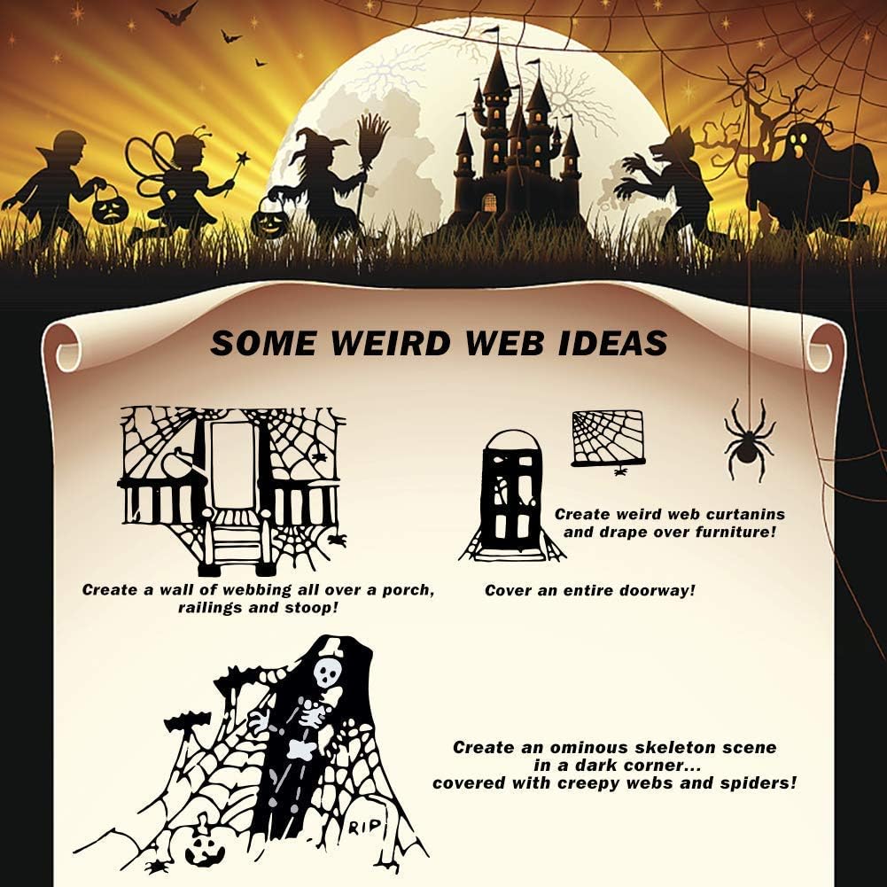 1400 sqft Halloween Spider Webs Decorations with 150 Extra Fake Spiders