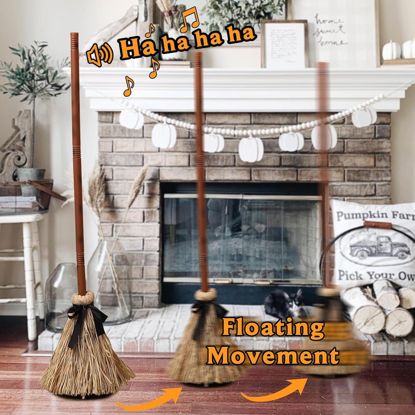 43.5 Inches Tall Animated Floating Witch's Broom