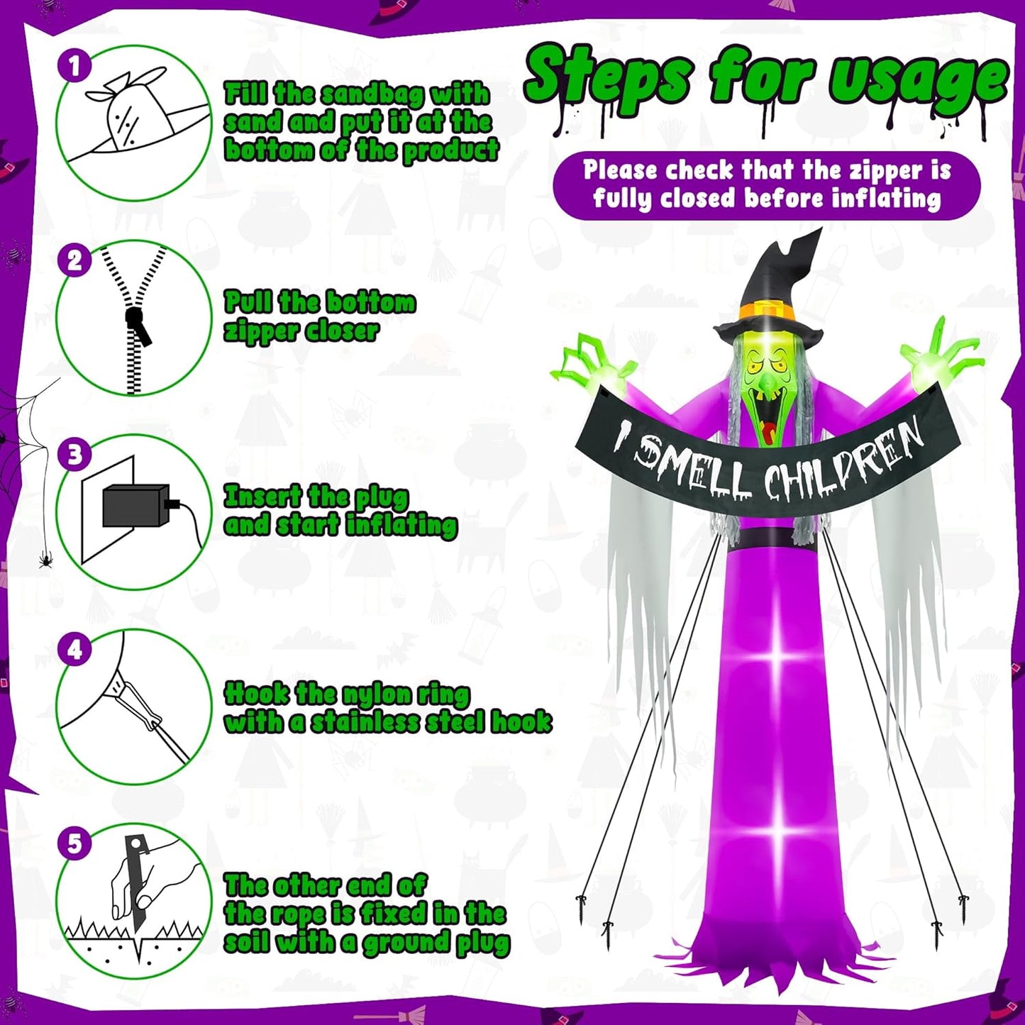 13FT Halloween Outdoor Inflatables, Scary Blow Up Witch Holding