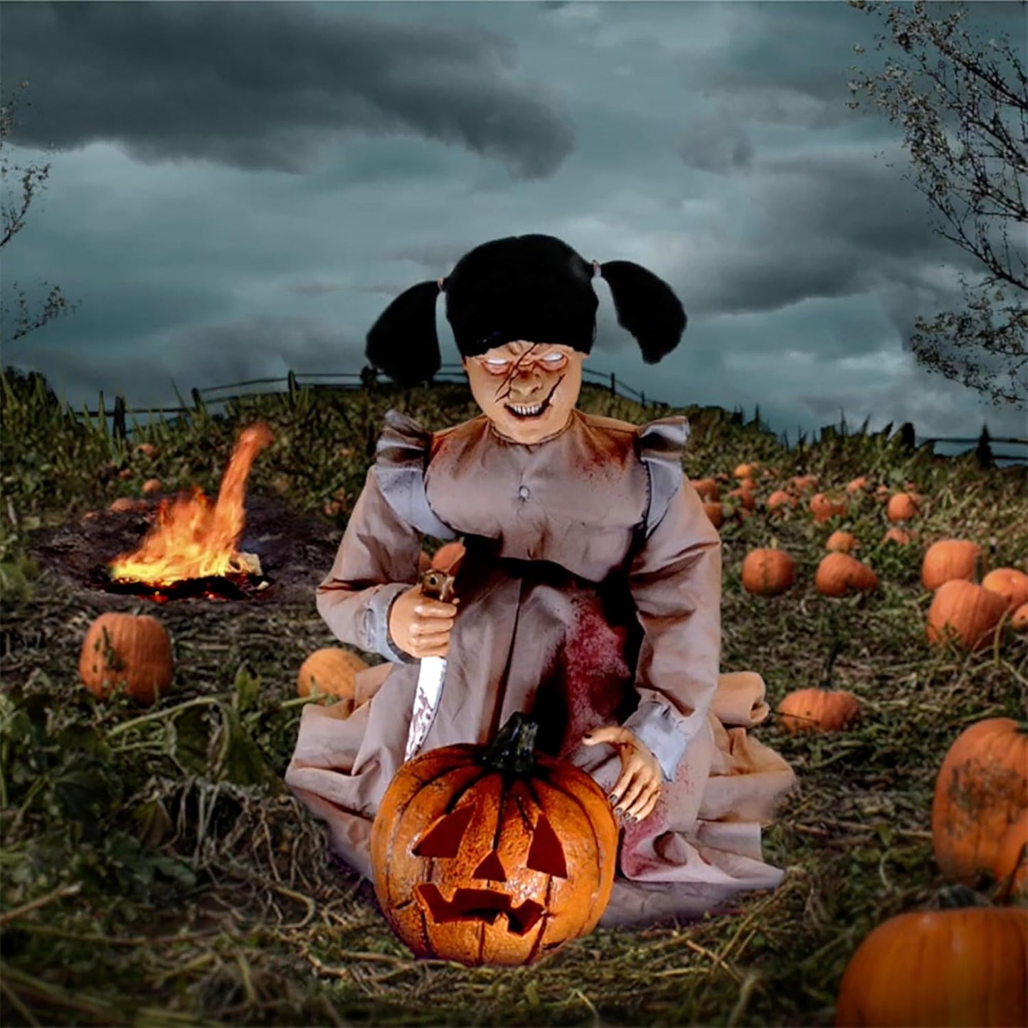 Haunted Hill Farm Lunging Pumpkin Carver Zombie Girl